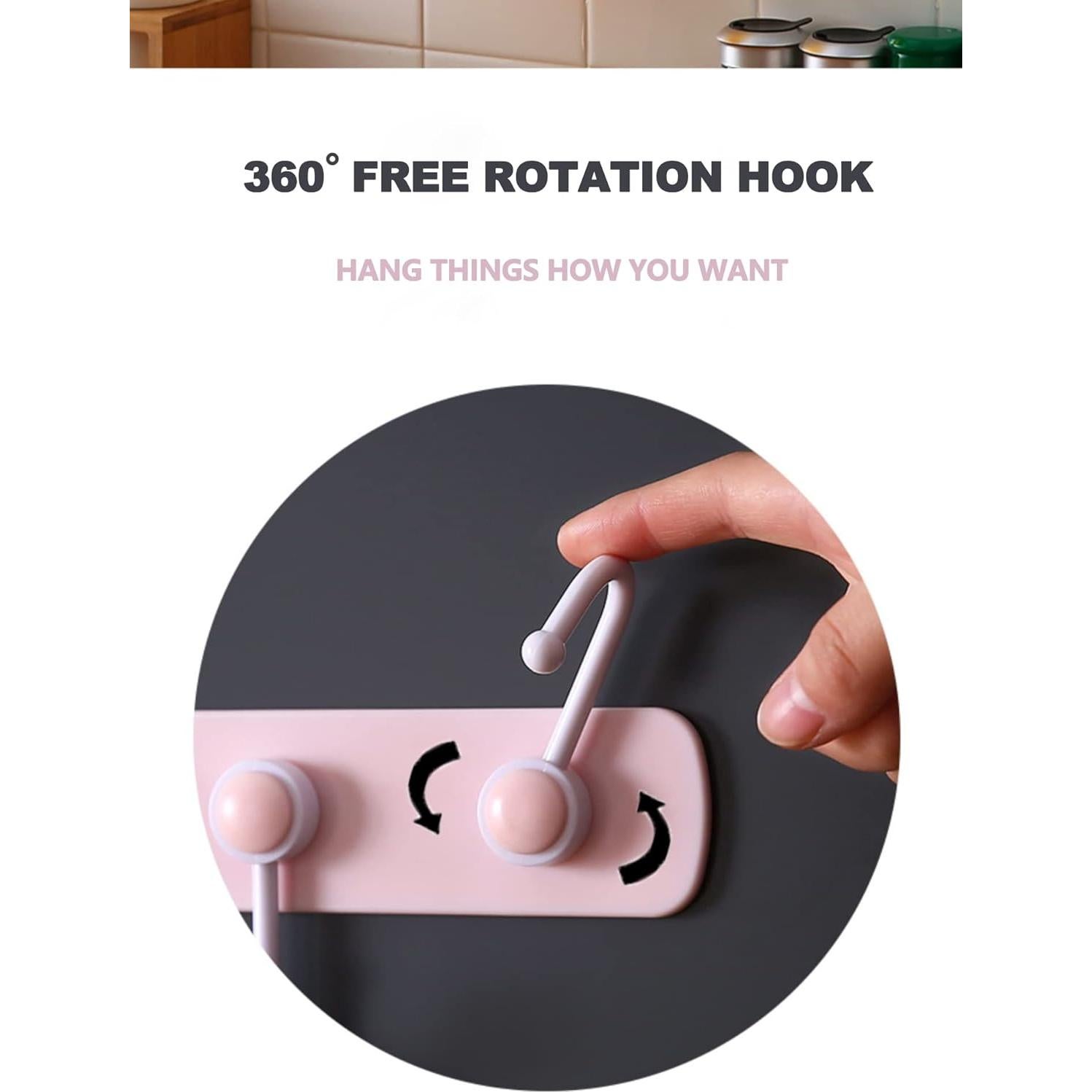 Perchero de pared BOSGAS rosa con 6 ganchos adhesivos giratorios