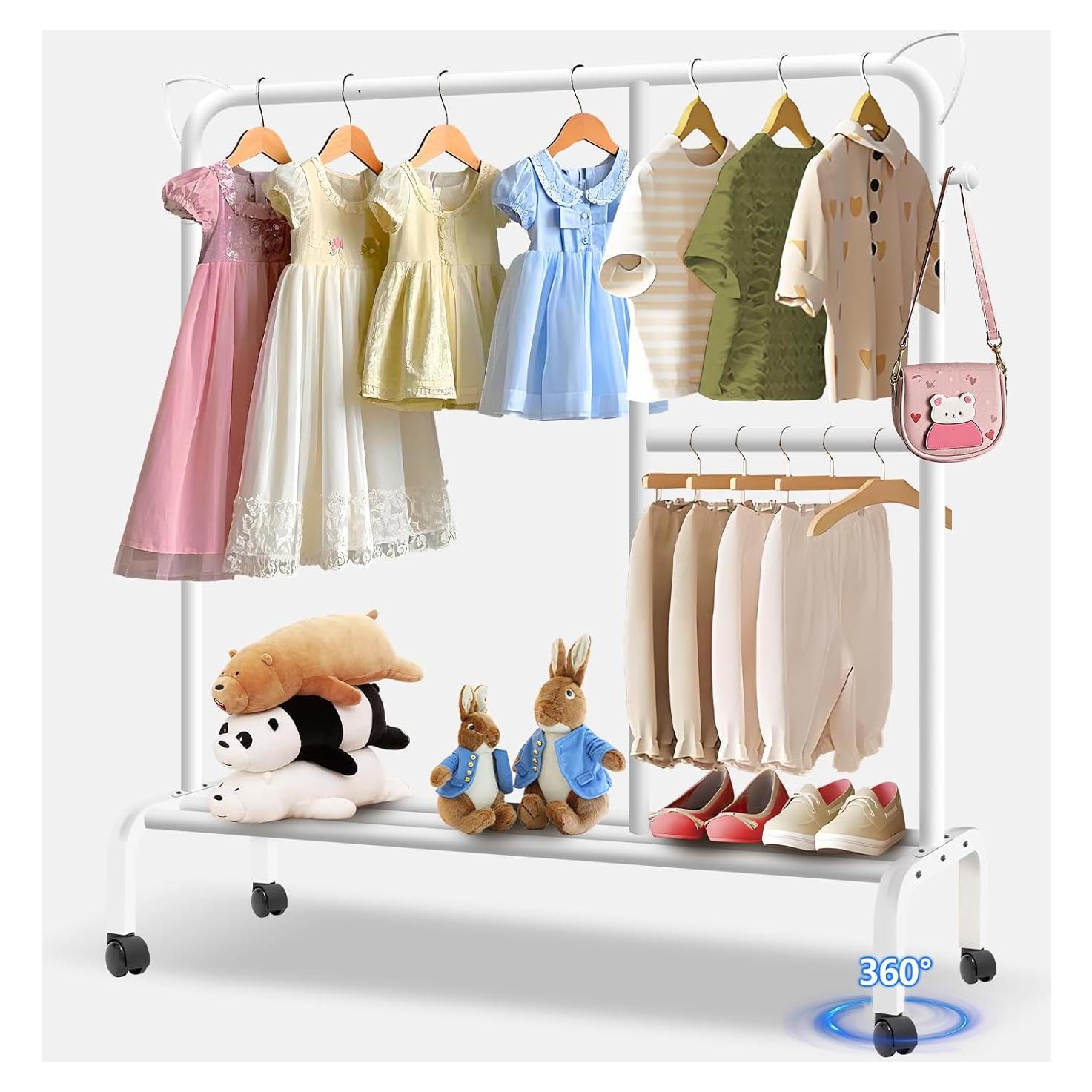 Perchero para Niños Lnoauys Blanco con Estante y Ruedas