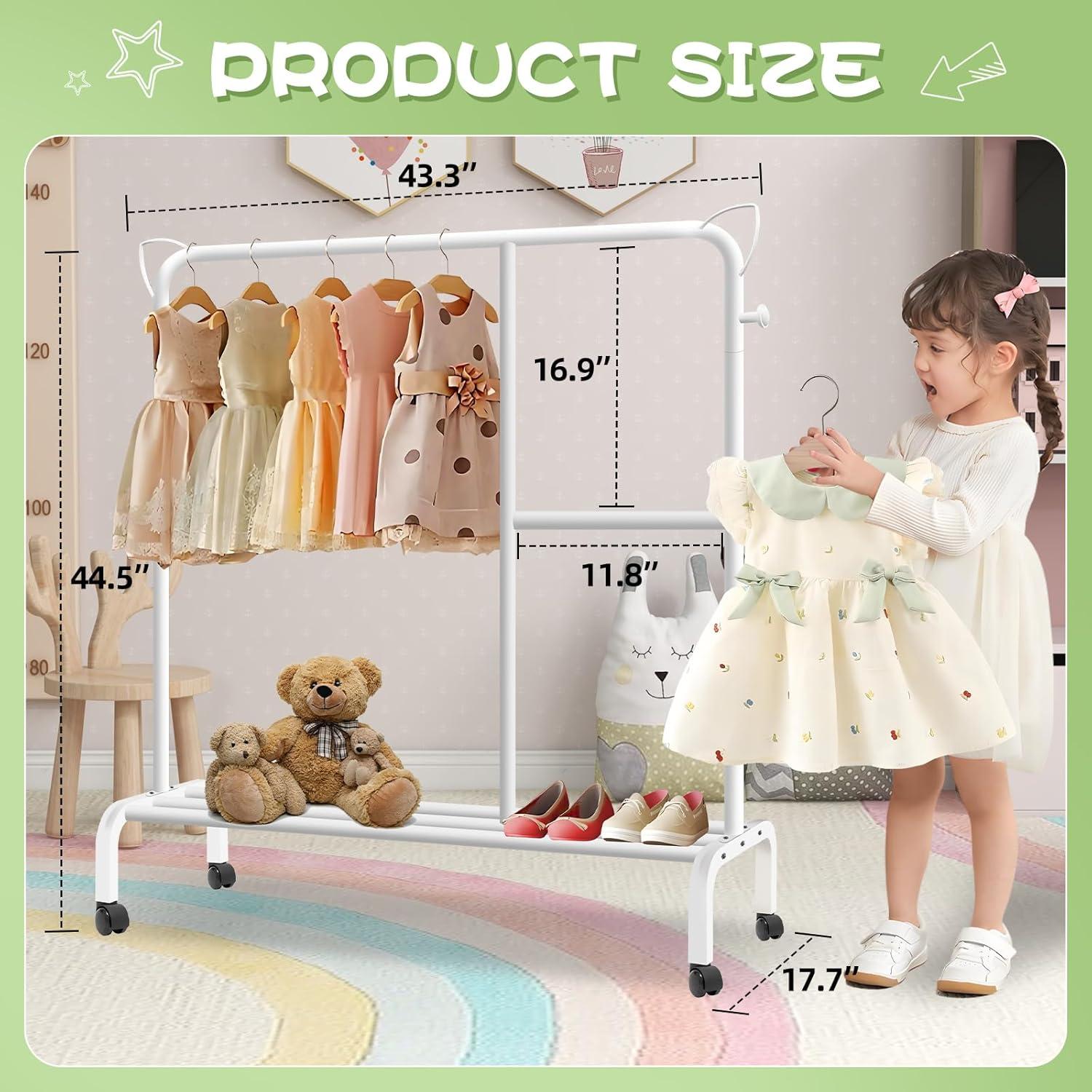 Perchero para Niños Lnoauys Blanco con Estante y Ruedas