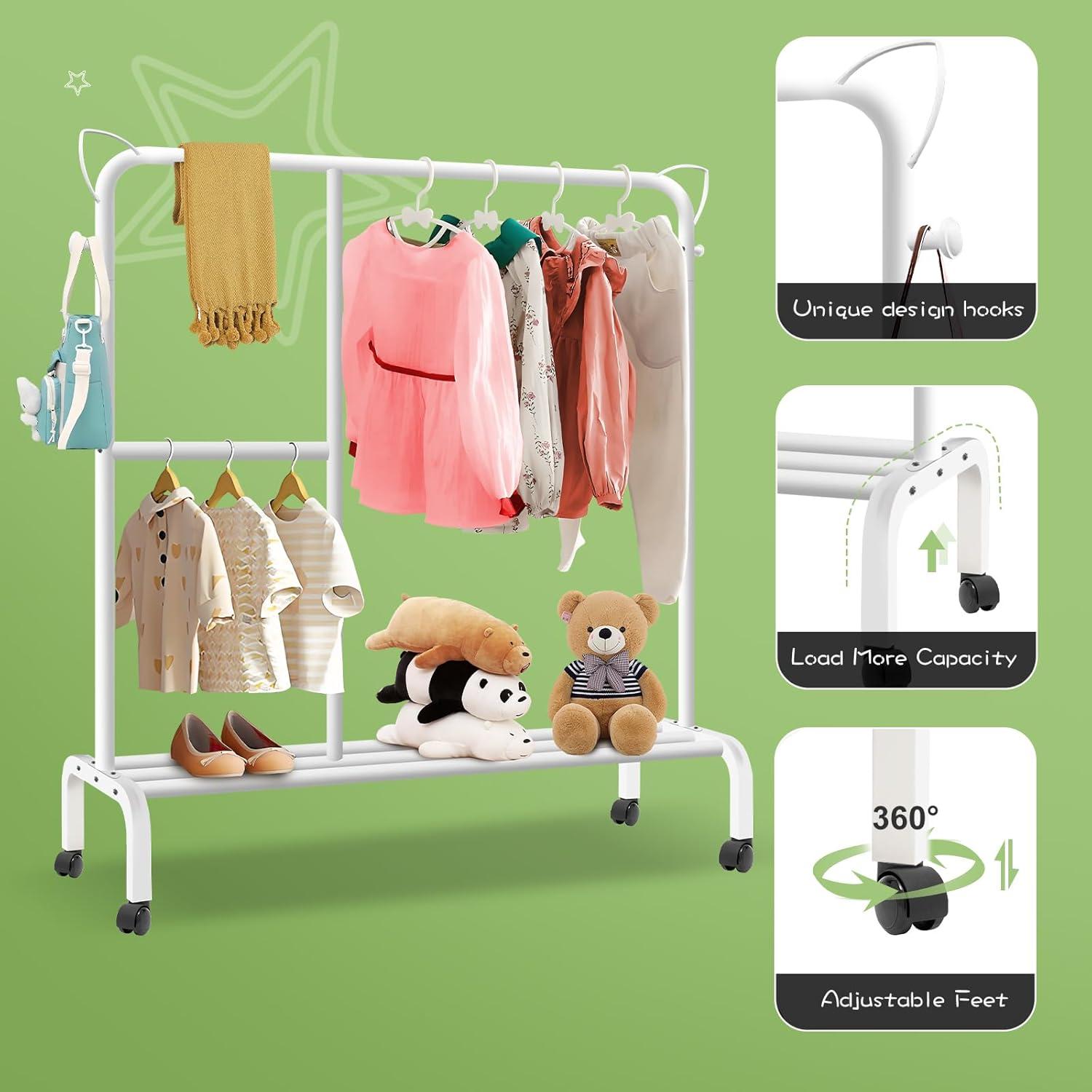 Perchero para Niños Lnoauys Blanco con Estante y Ruedas