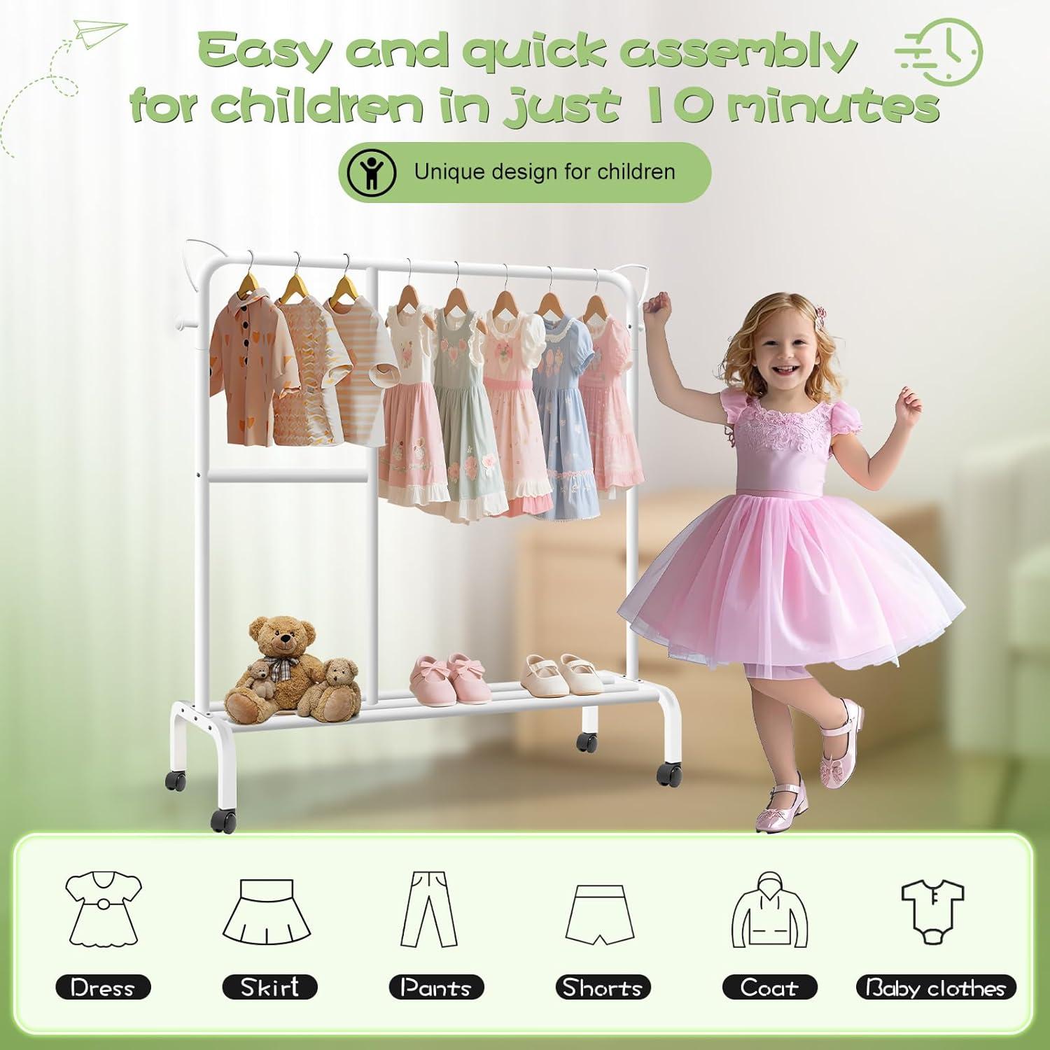 Perchero para Niños Lnoauys Blanco con Estante y Ruedas