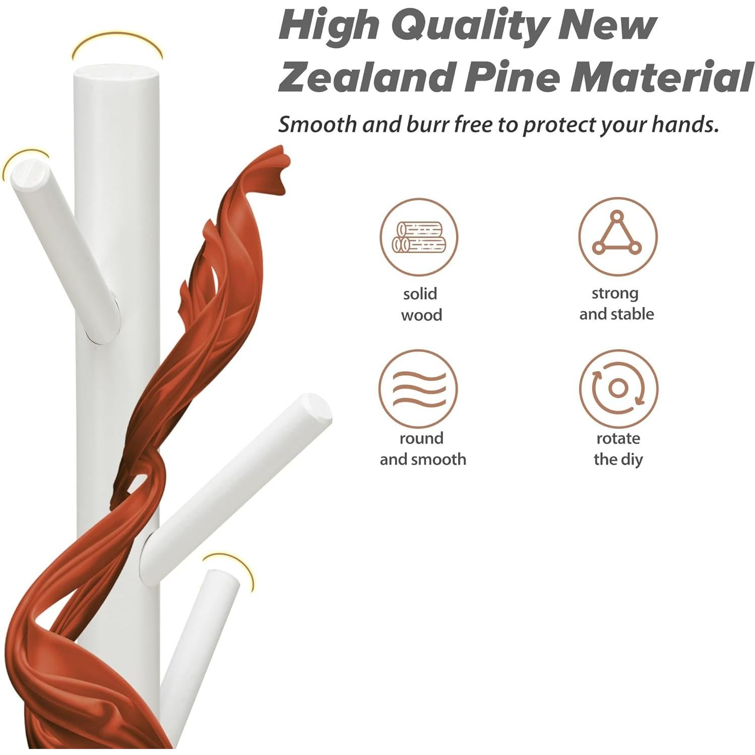 Perchero de Pie Azaeahom Blanco con 8 Ganchos Ajustables