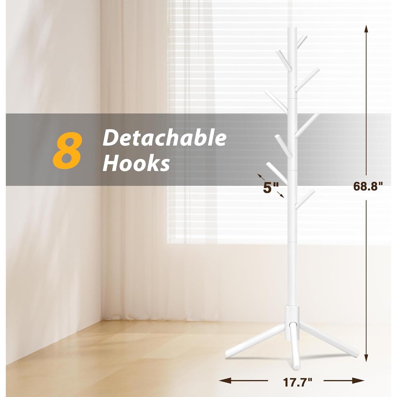 Perchero de Pie Azaeahom Blanco con 8 Ganchos Ajustables