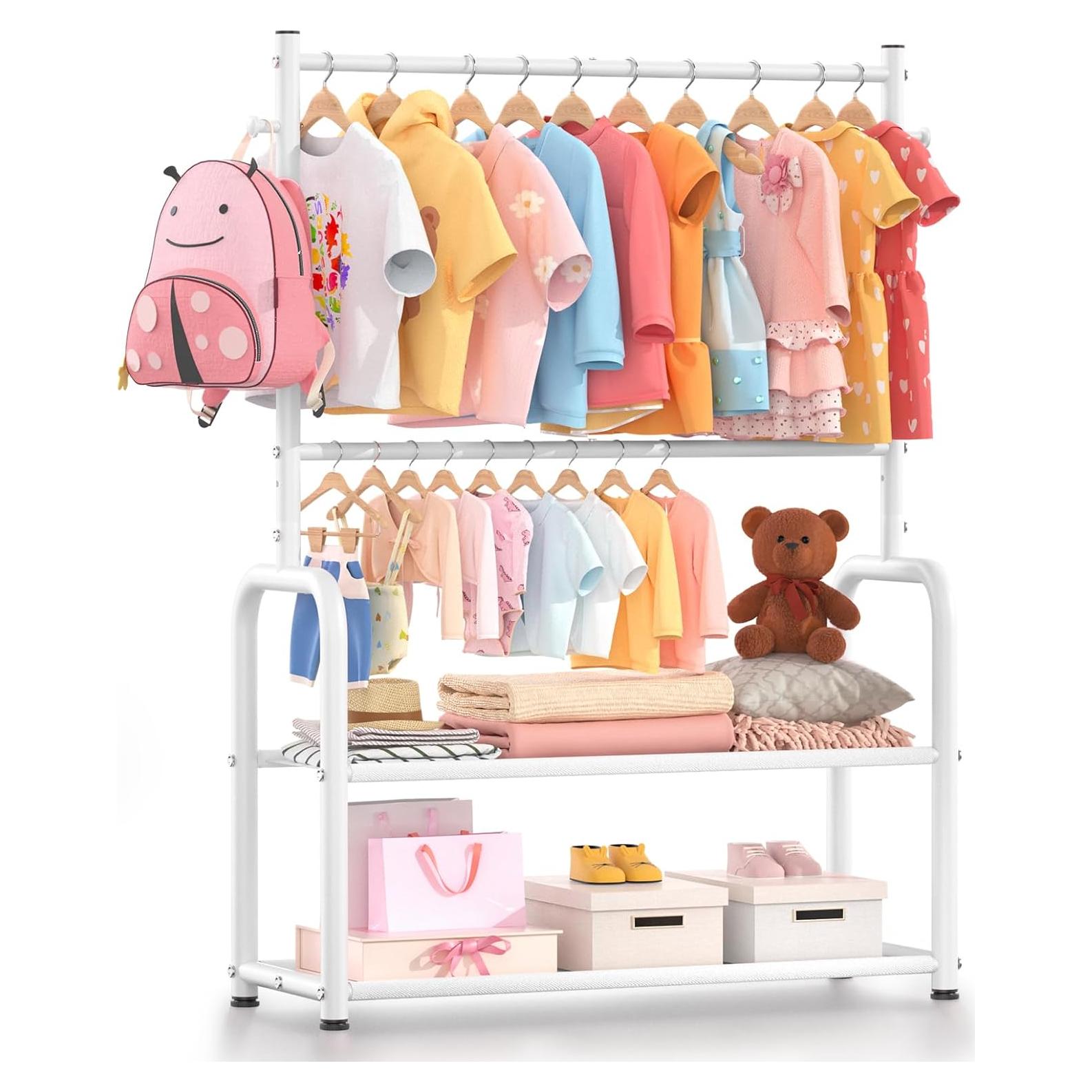 Perchero para Niños ZHKINGGS Blanco con Estante 2 Capas Ajustable