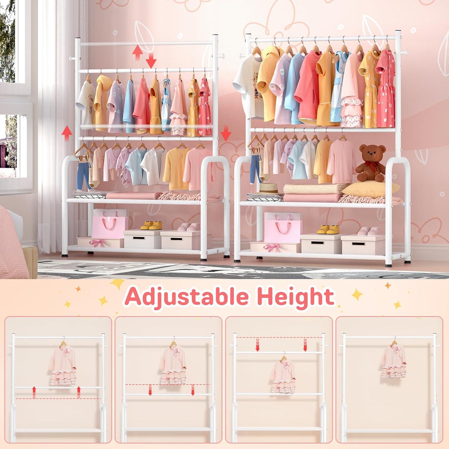 Perchero para Niños ZHKINGGS Blanco con Estante 2 Capas Ajustable