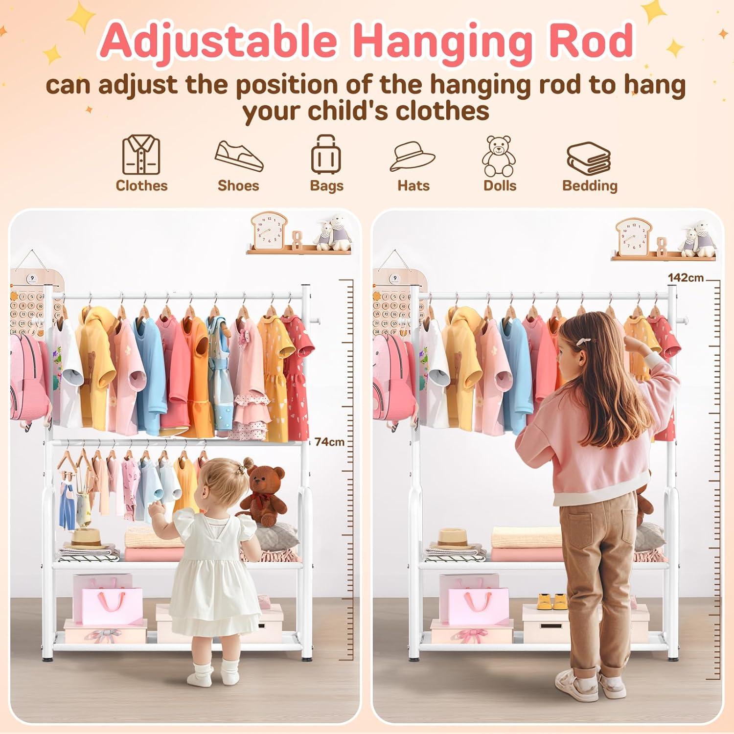 Perchero para Niños ZHKINGGS Blanco con Estante 2 Capas Ajustable