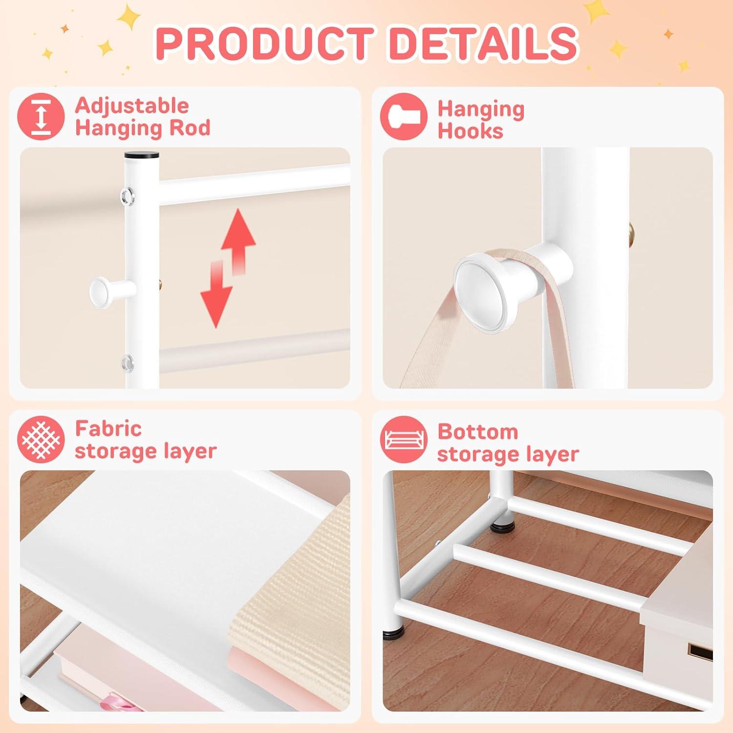 Perchero para Niños ZHKINGGS Blanco con Estante 2 Capas Ajustable