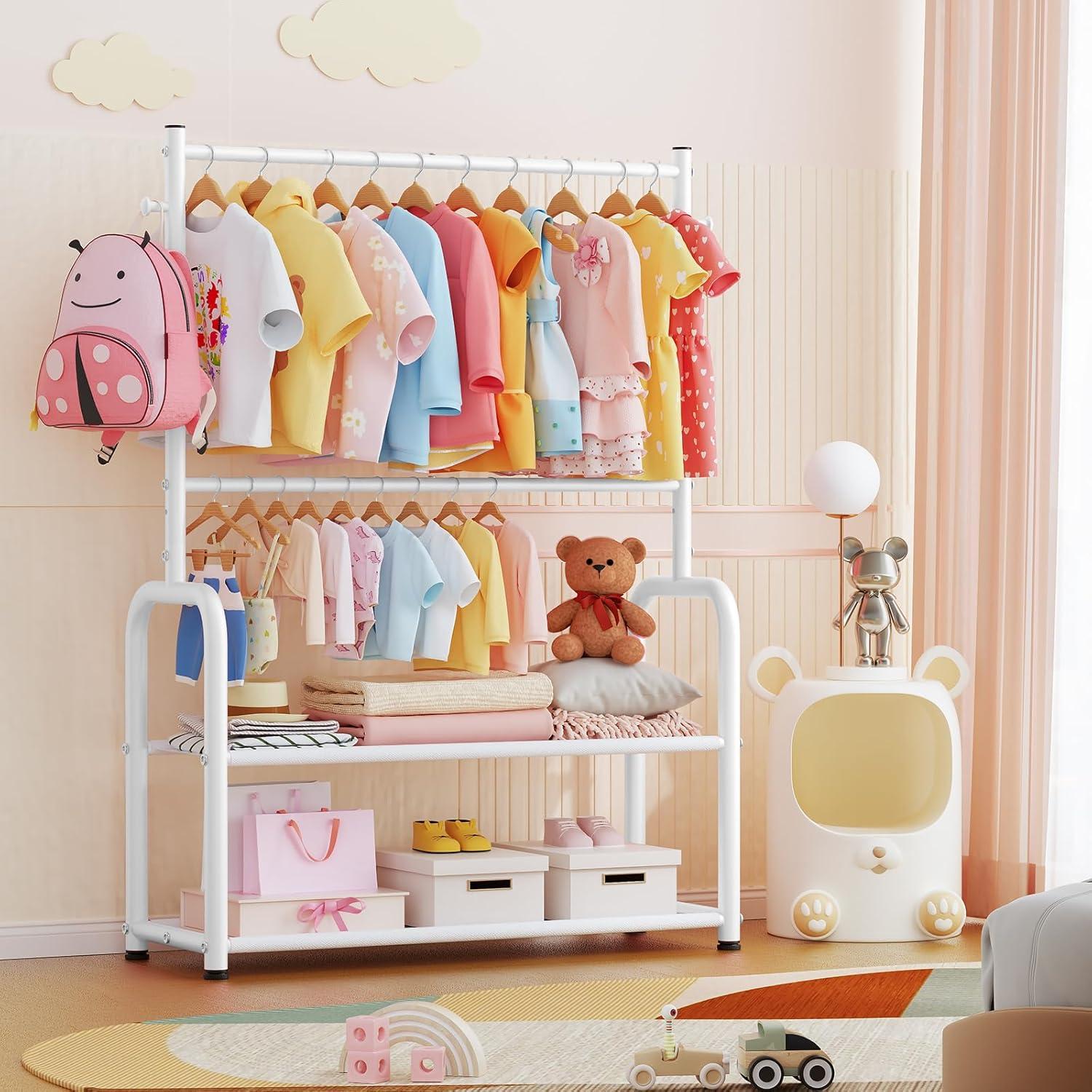 Perchero para Niños ZHKINGGS Blanco con Estante 2 Capas Ajustable