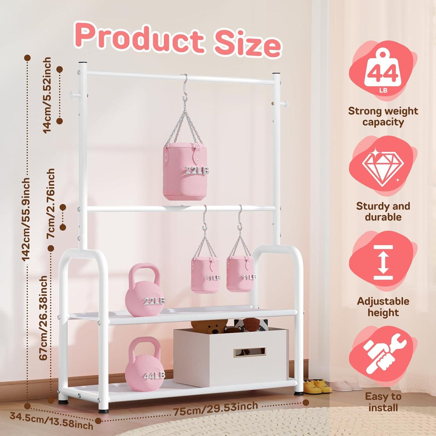 Perchero para Niños ZHKINGGS Blanco con Estante 2 Capas Ajustable