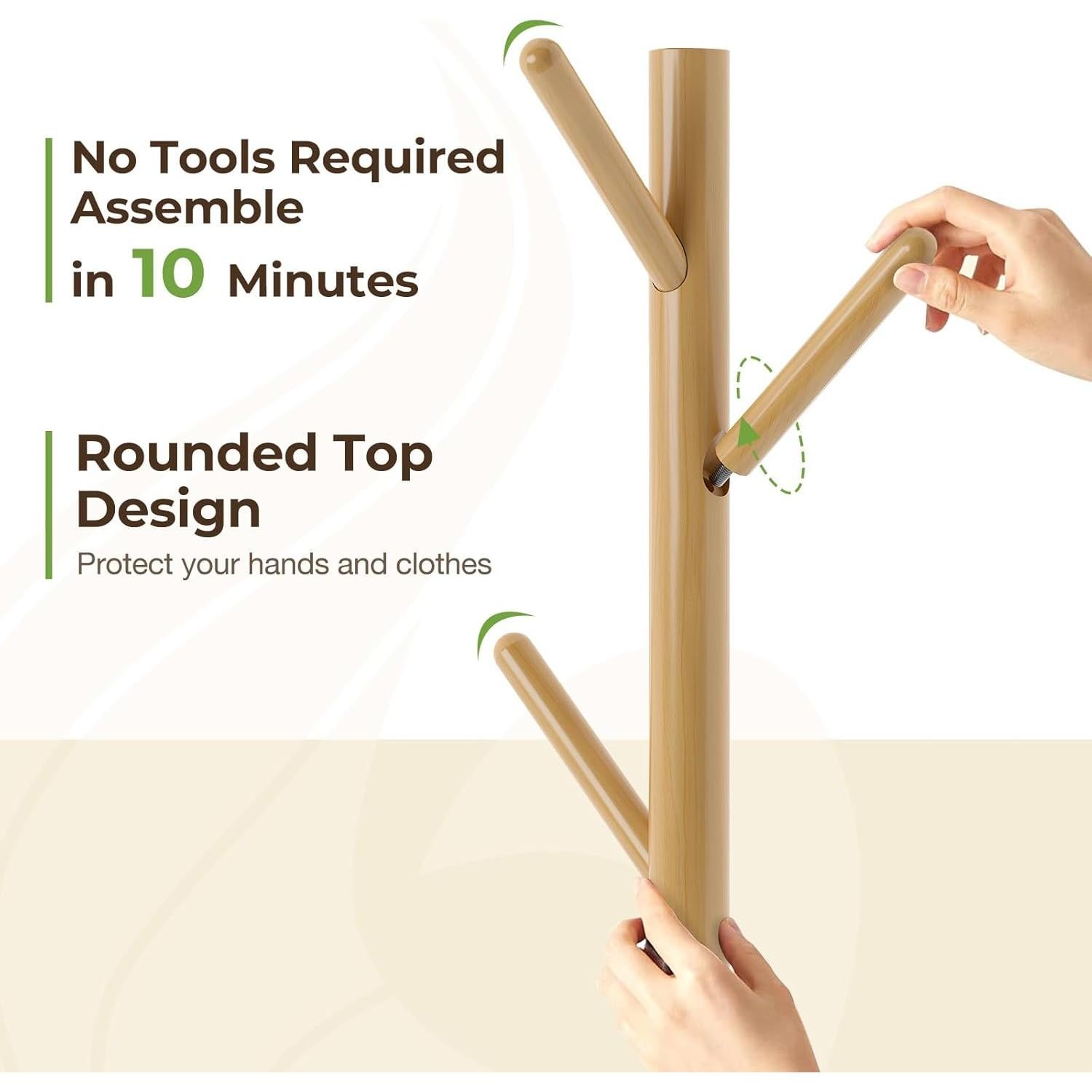 Perchero de Madera GREENSTELL con Estante y 8 Ganchos 184.4cm