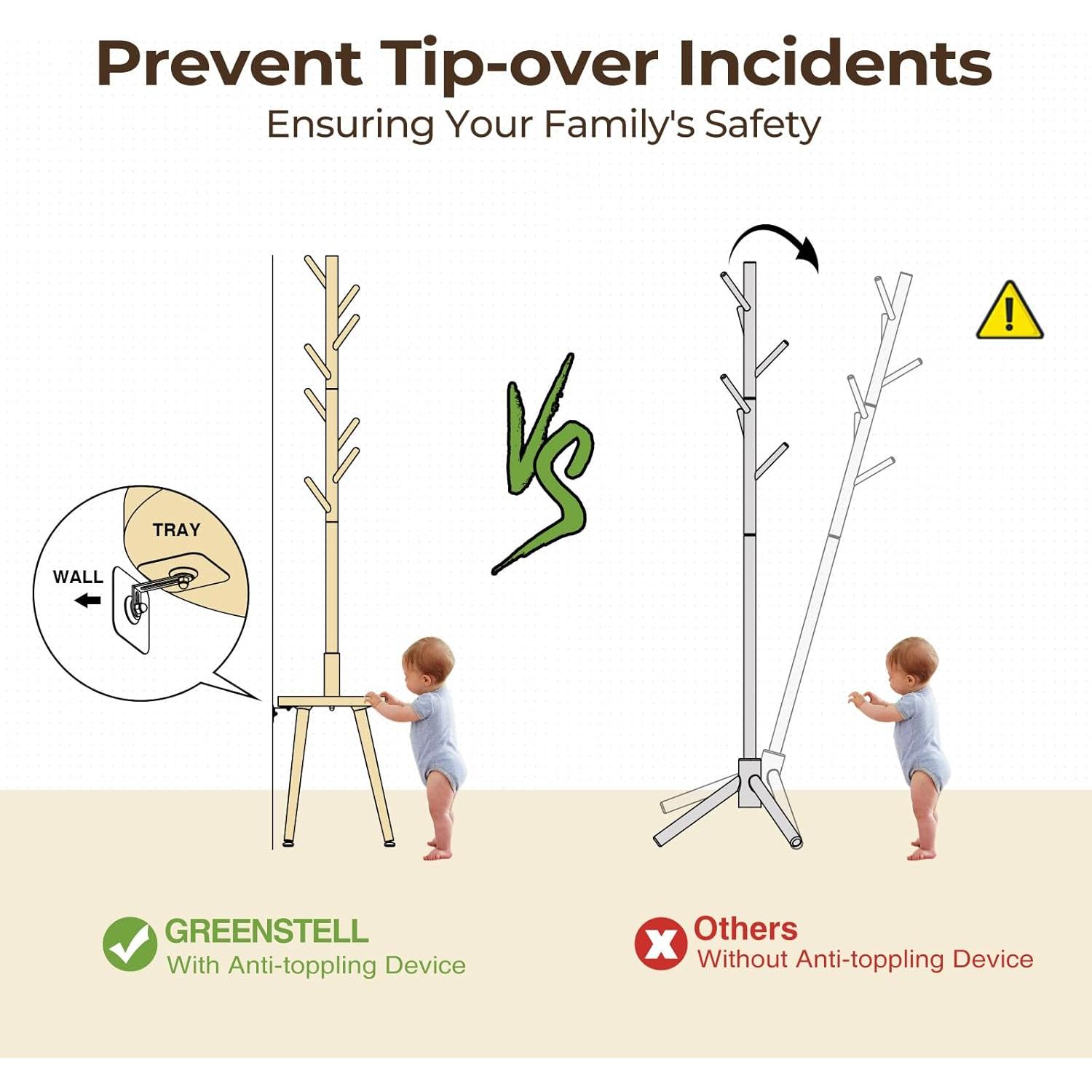 Perchero de Madera GREENSTELL con Estante y 8 Ganchos 184.4cm