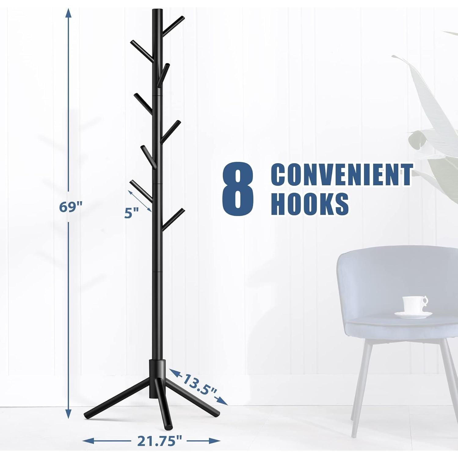 Perchero de Madera Haddockway Ajustable 2 PCS Negro