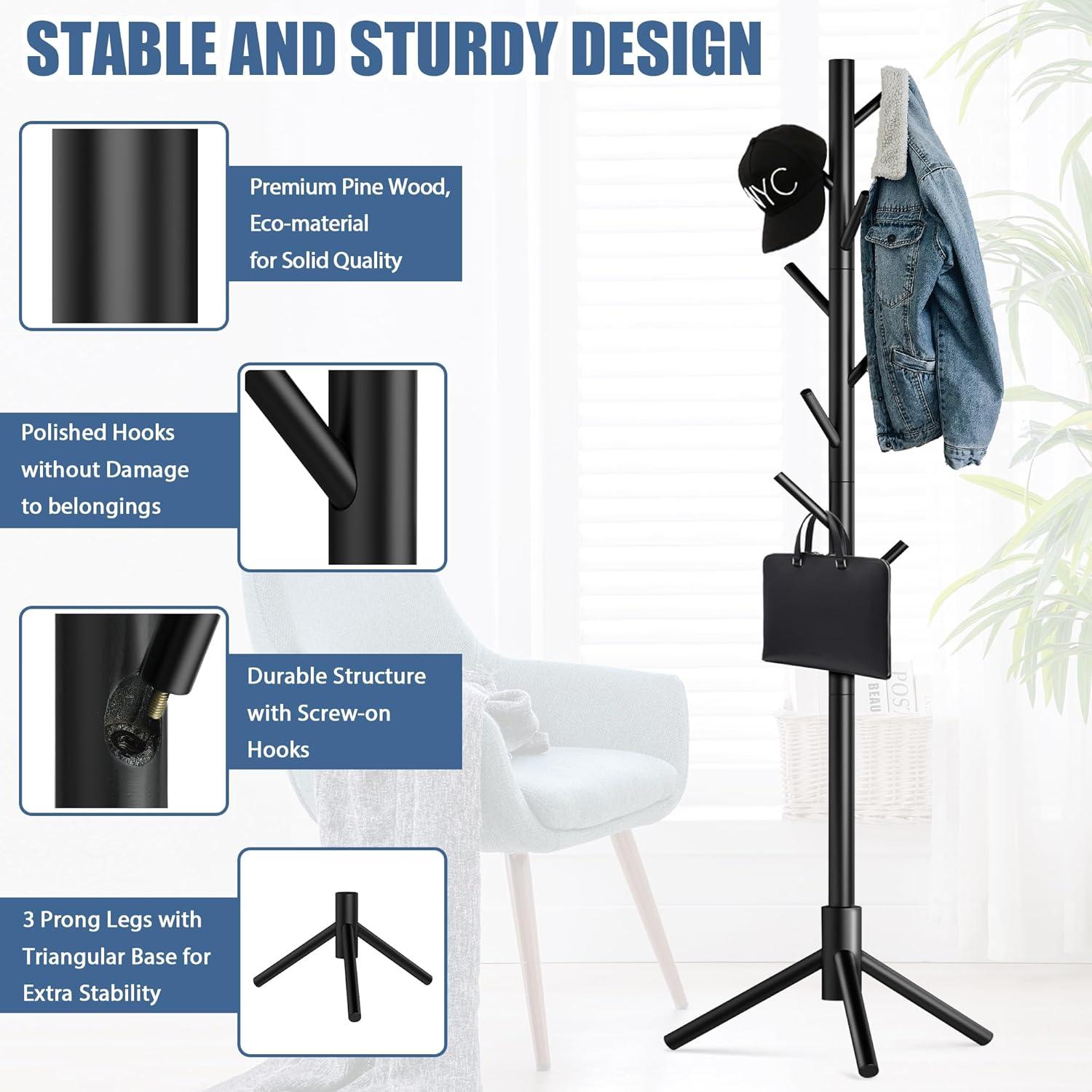 Perchero de Madera Haddockway Ajustable 2 PCS Negro