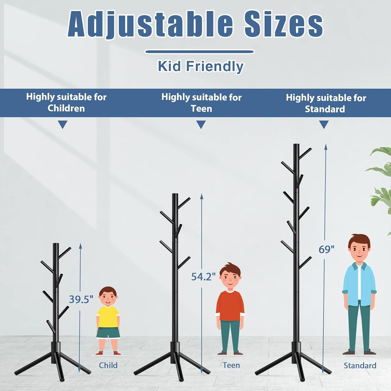 Perchero de Madera Haddockway Ajustable 2 PCS Negro