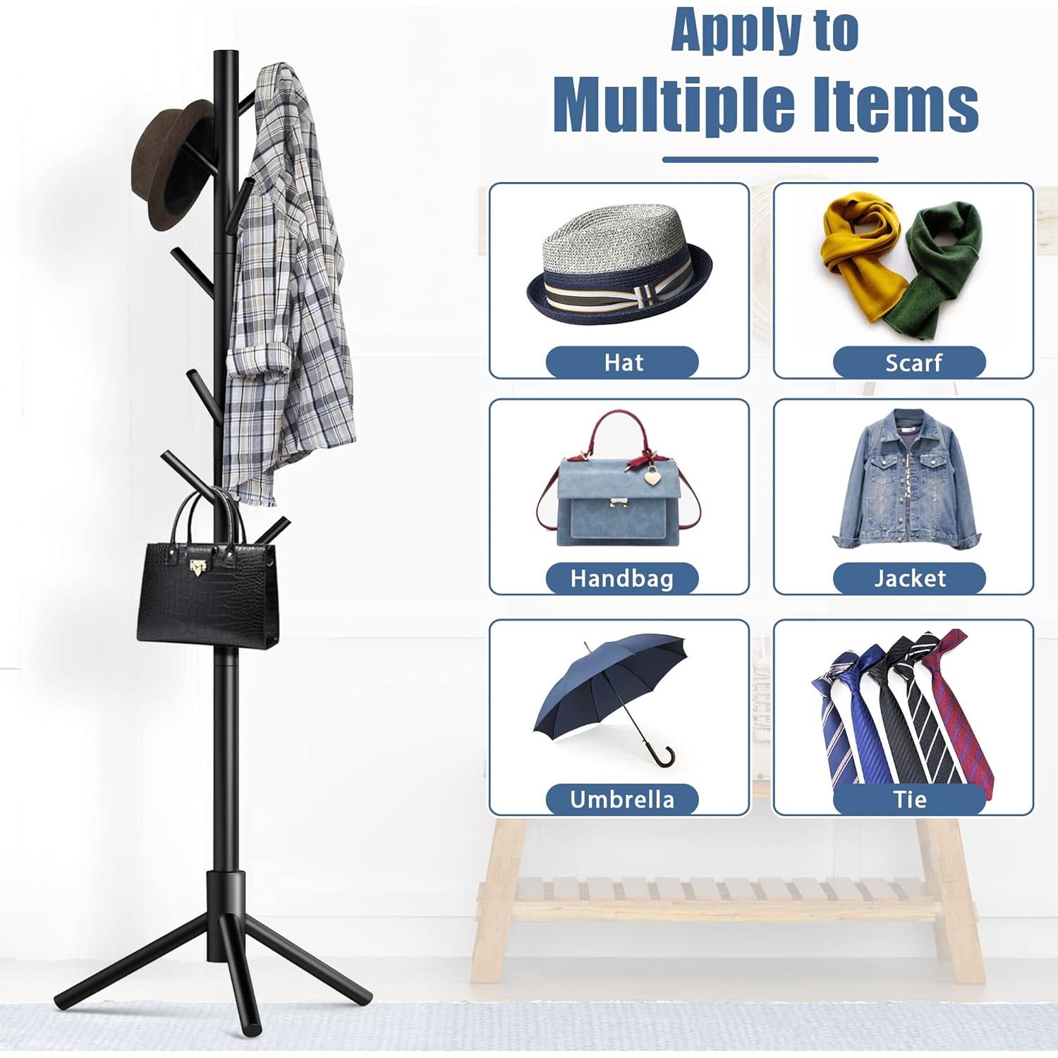 Perchero de Madera Haddockway Ajustable 2 PCS Negro