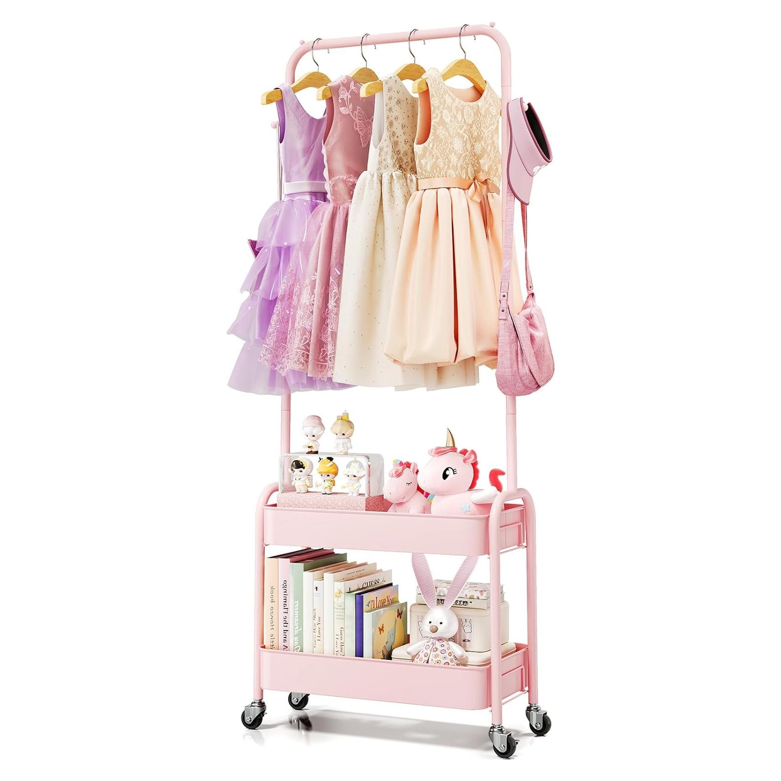 Perchero para Niños KINGRACK Rosa con Ruedas y Canasta