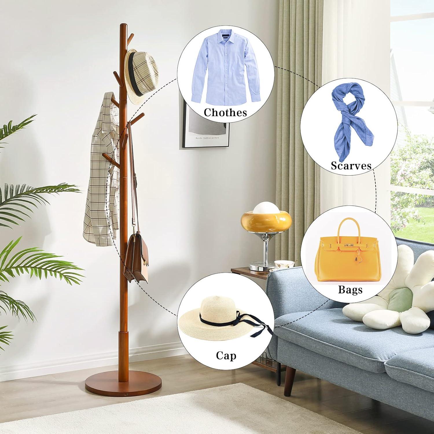 Perchero IBUYKE de Madera Ajustable con 8 Ganchos Marrón