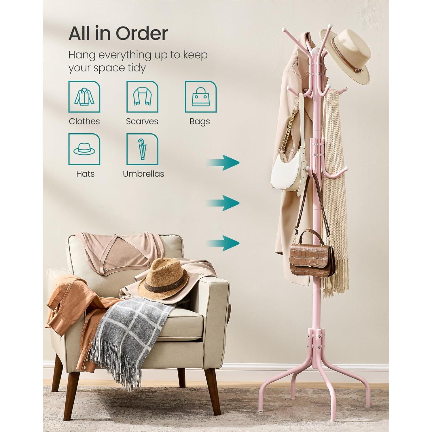 Perchero Independiente SONGMICS Rosa Gelatina 12 Ganchos Metal