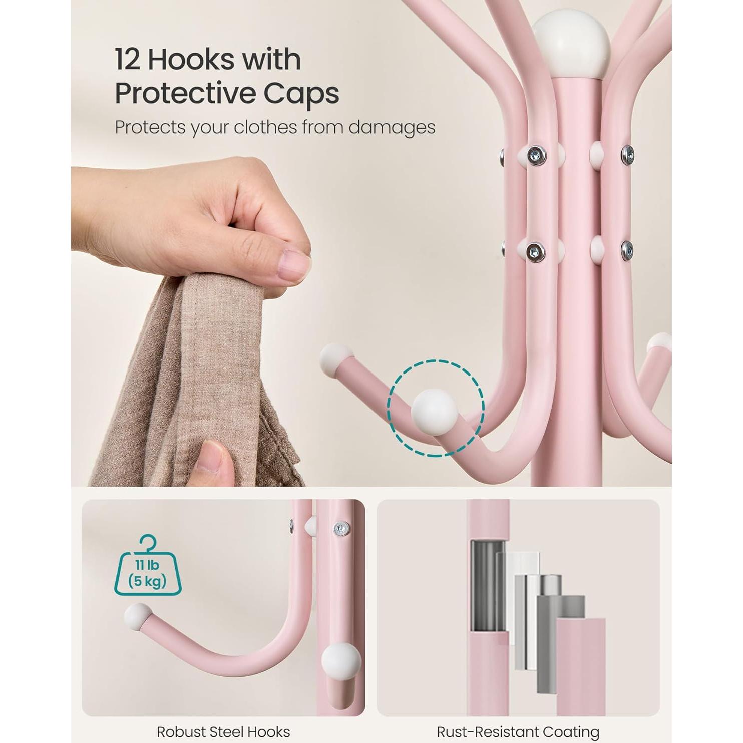 Perchero Independiente SONGMICS Rosa Gelatina 12 Ganchos Metal