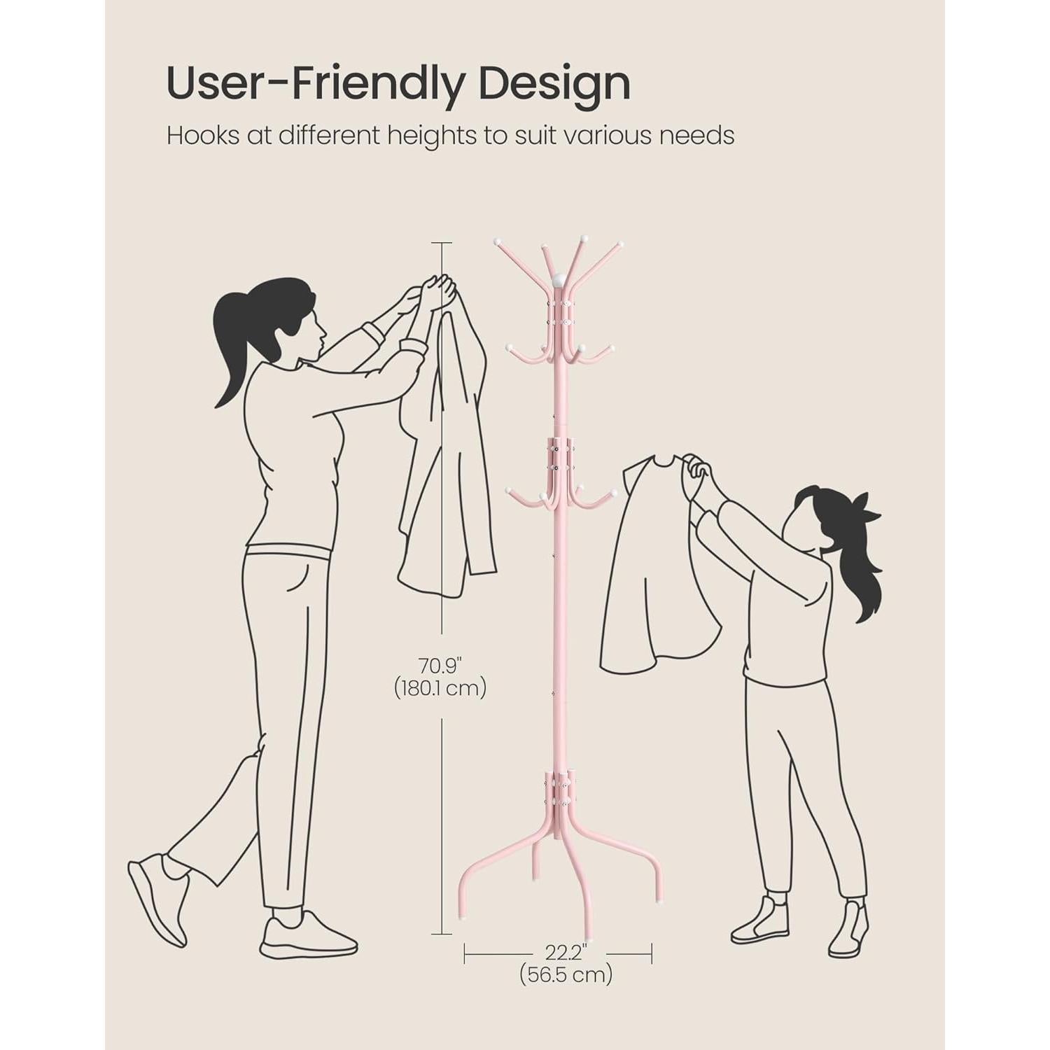 Perchero Independiente SONGMICS Rosa Gelatina 12 Ganchos Metal