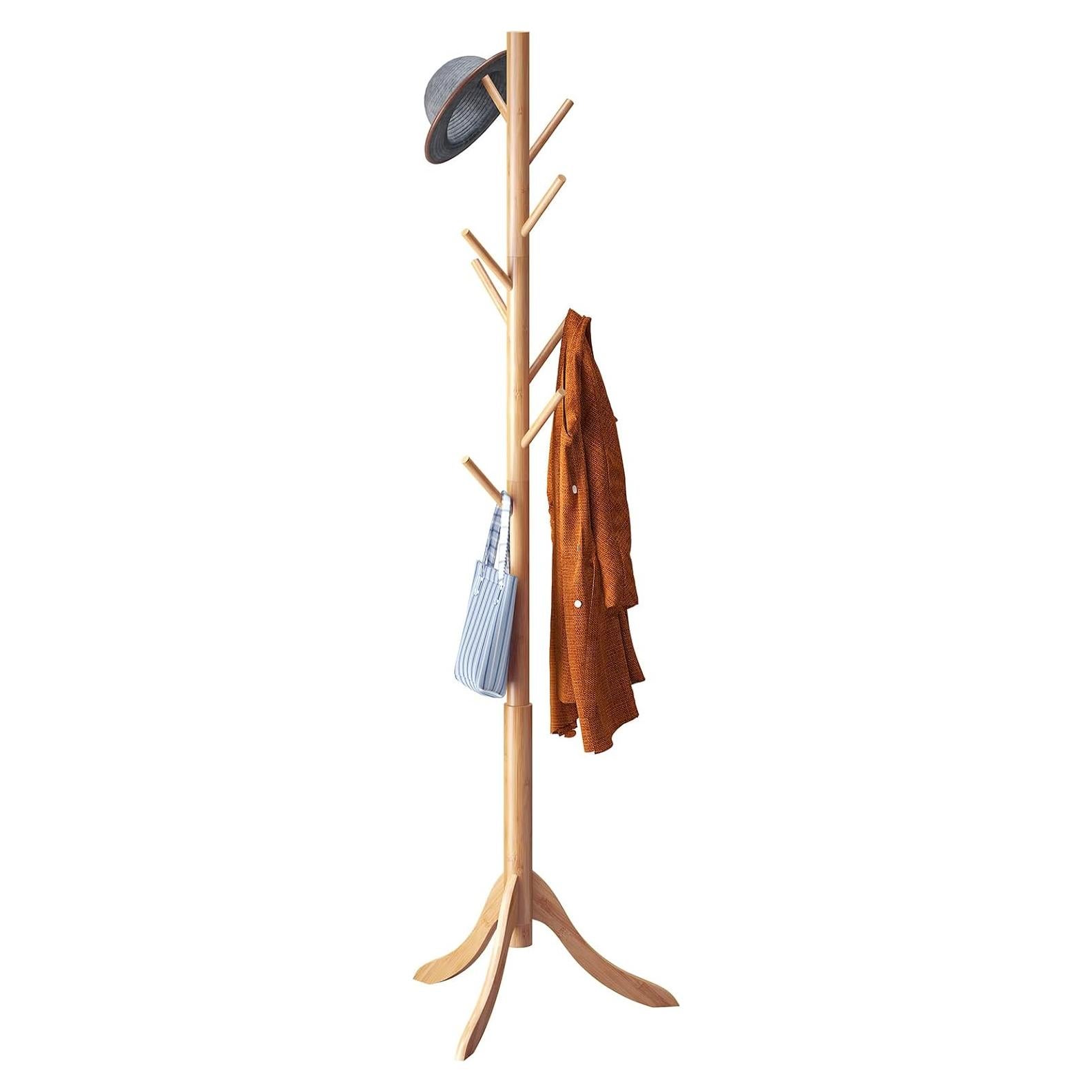 Perchero de pie Furshus de bambú natural con 8 ganchos