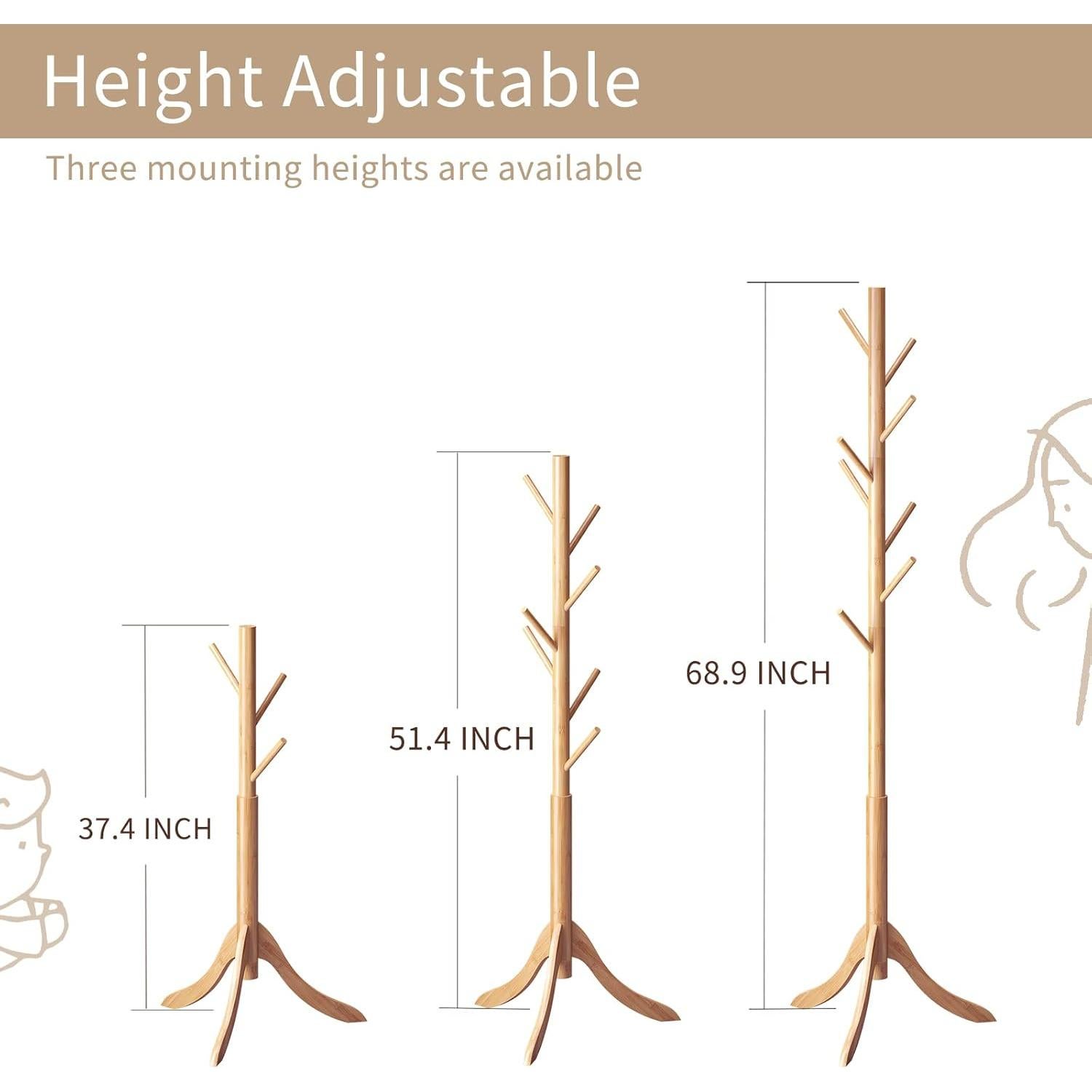 Perchero de pie Furshus de bambú natural con 8 ganchos