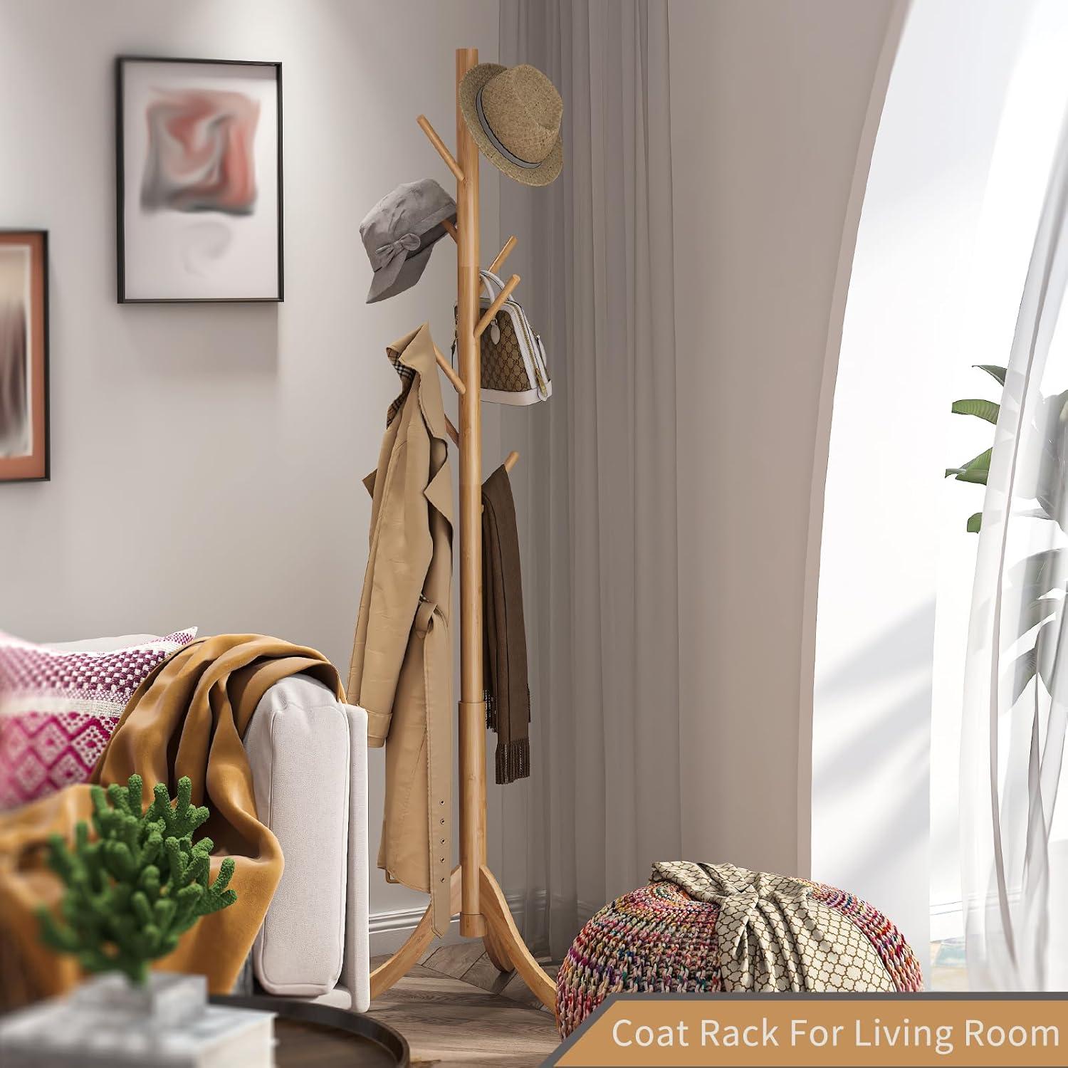 Perchero de pie Furshus de bambú natural con 8 ganchos