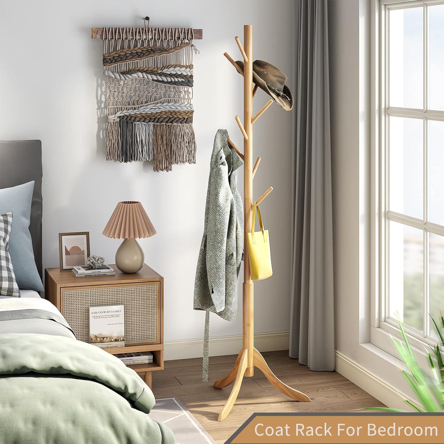 Perchero de pie Furshus de bambú natural con 8 ganchos