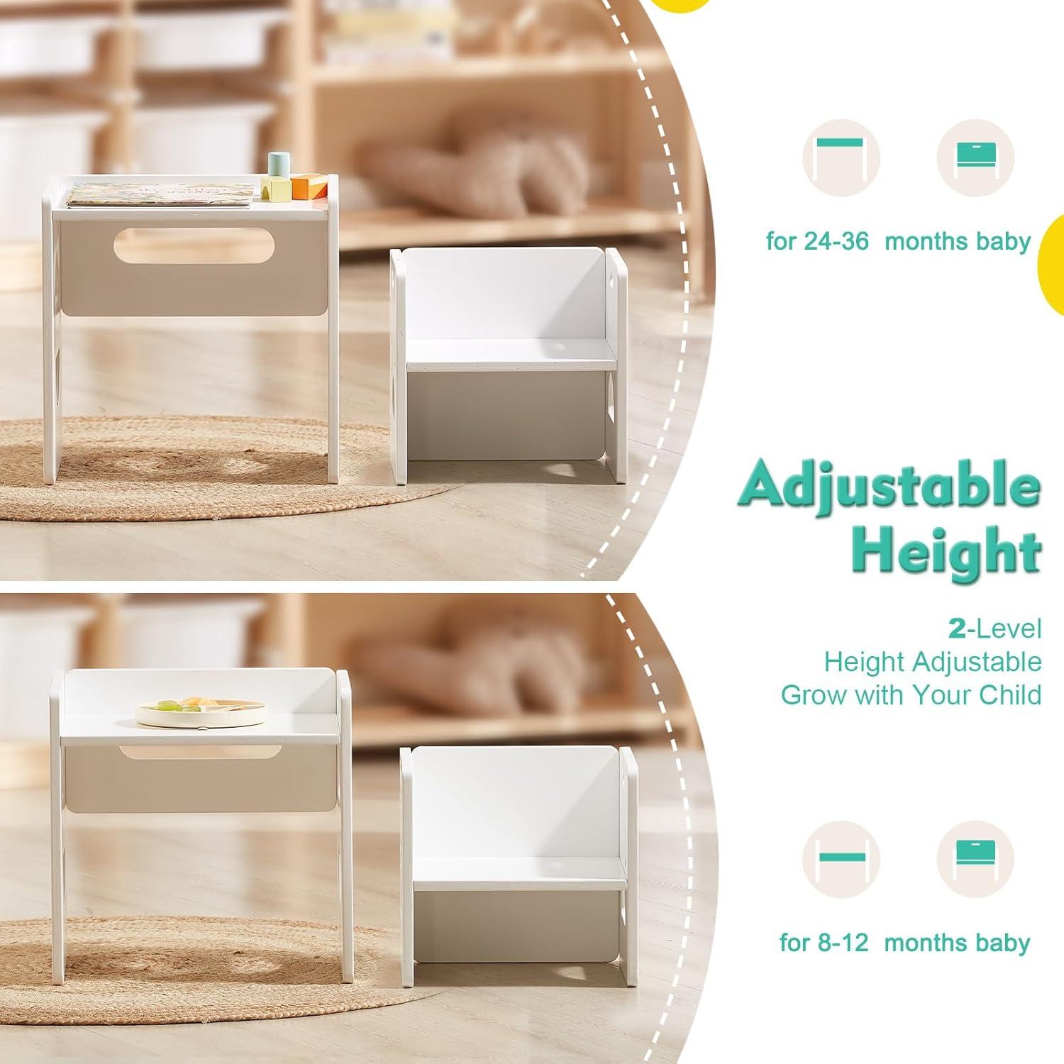 Conjunto de Mesa y Silla Montessori FUNLIO Ajustable Blanco