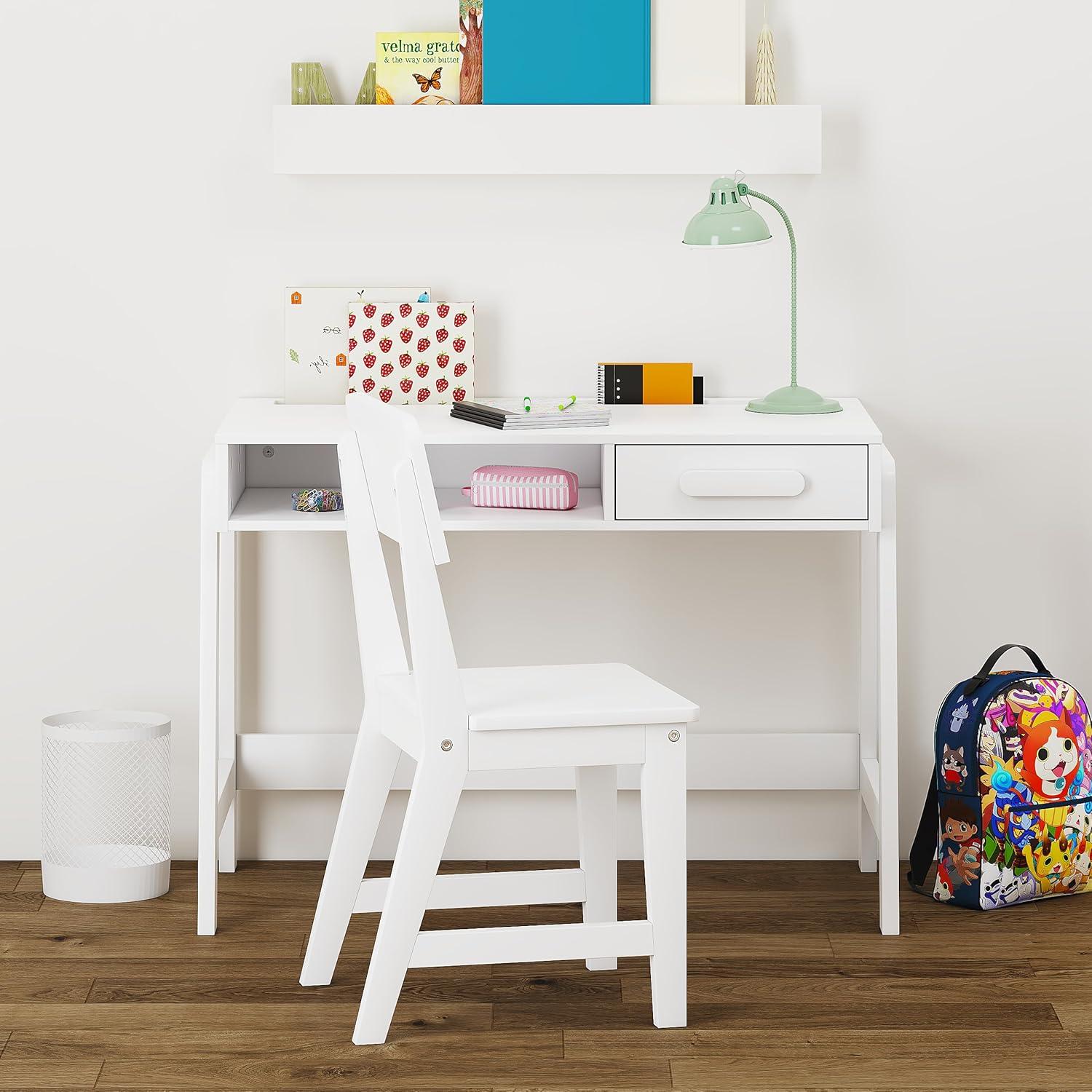 Conjunto de Escritorio y Silla UTEX para Niños - Blanco, Ergonomía y Almacenamiento