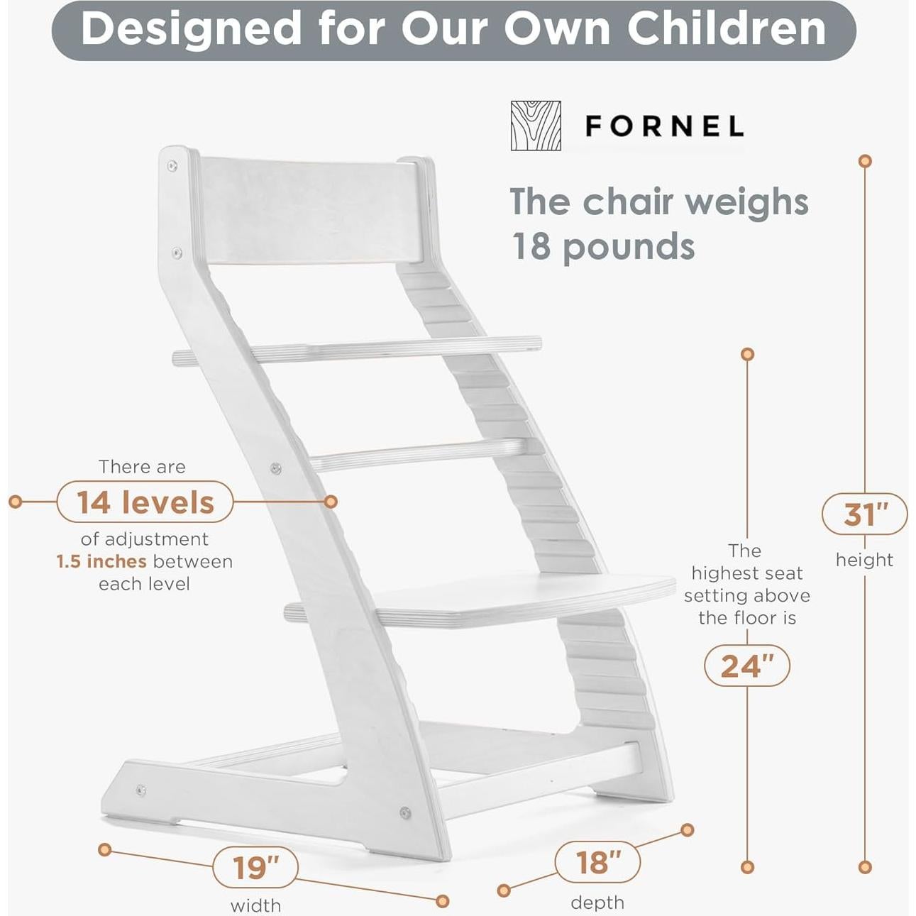 Silla Alta Fornel Blanca de Madera Ajustable para Niños y Adultos