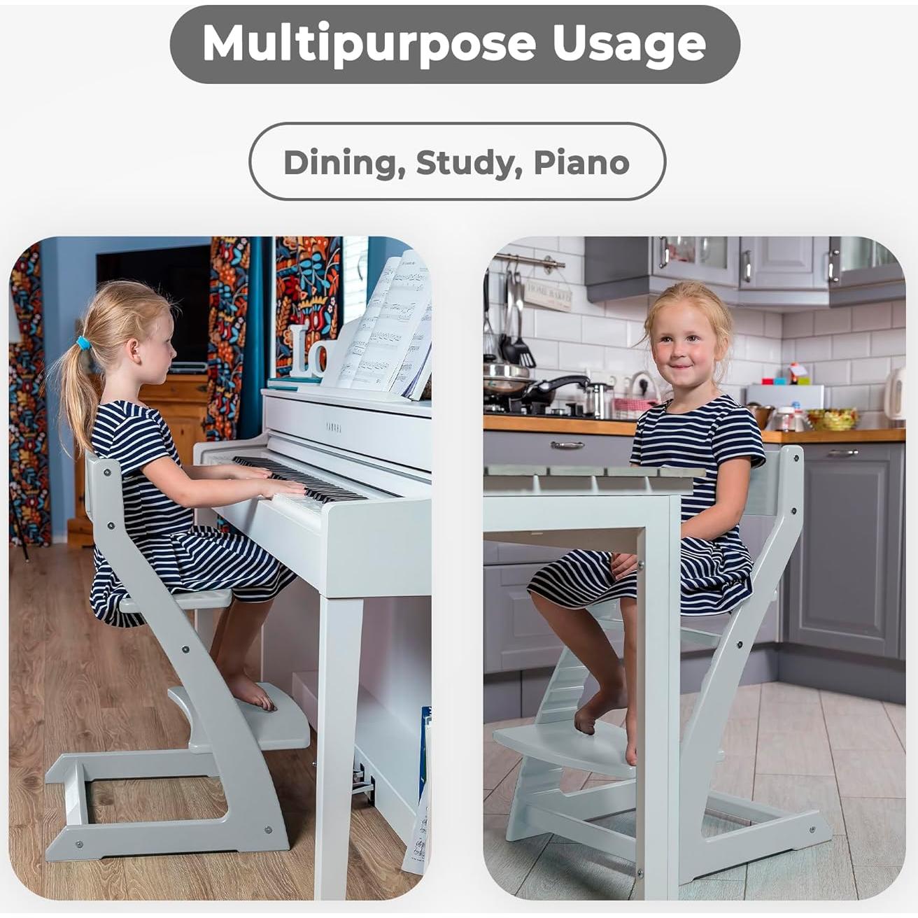 Silla Alta Fornel Blanca de Madera Ajustable para Niños y Adultos