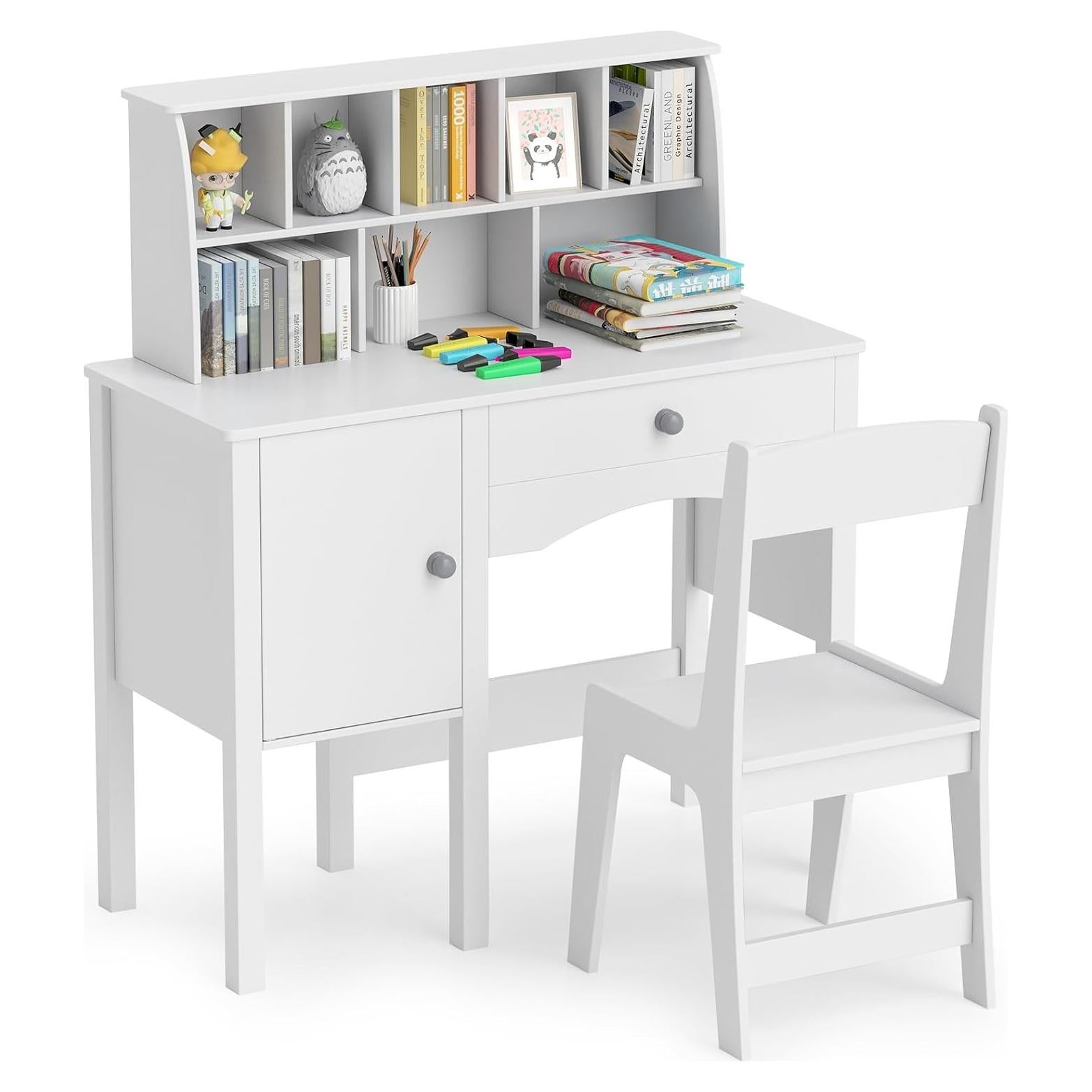 Conjunto de Escritorio y Silla para Niños Costzon - Madera, Blanco
