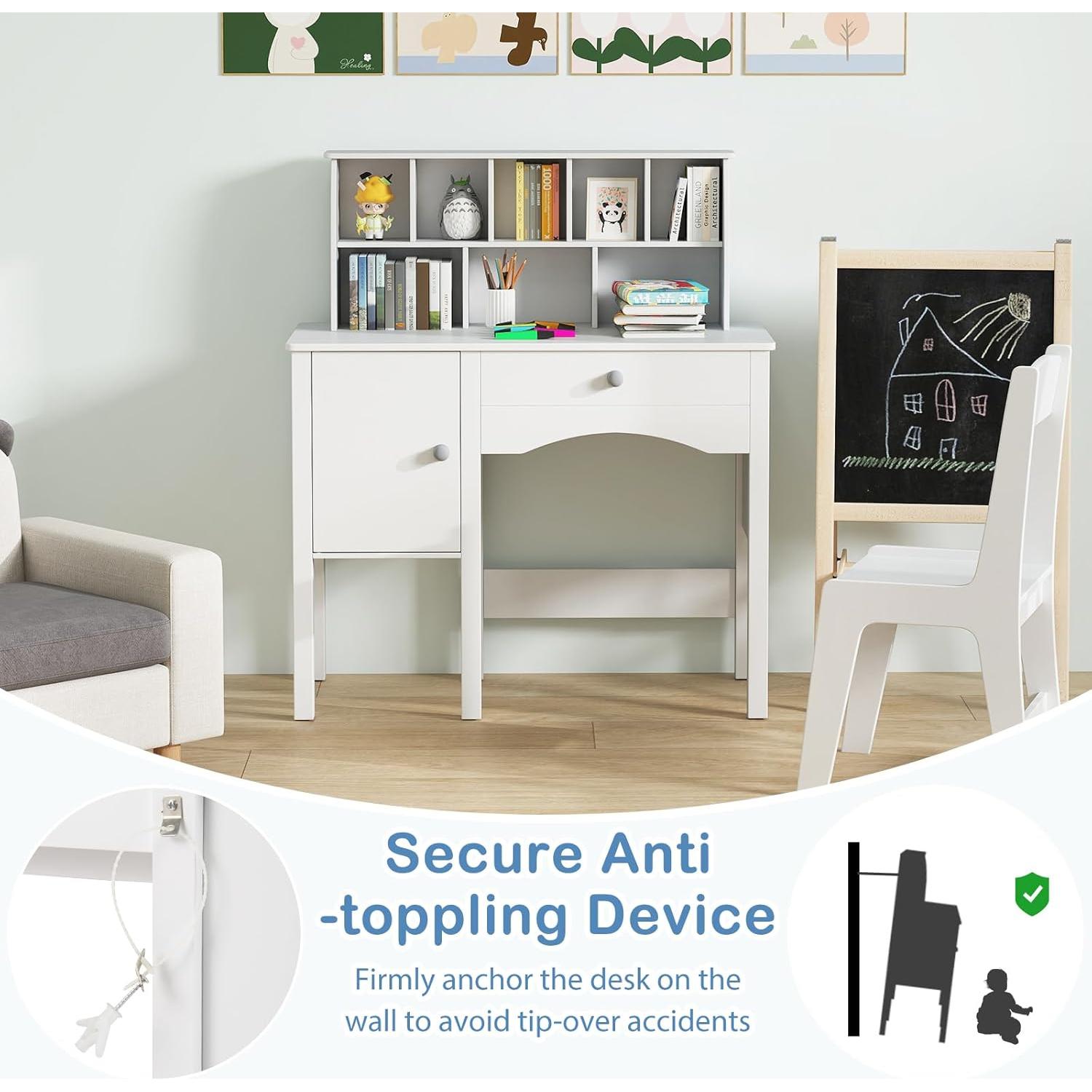 Conjunto de Escritorio y Silla para Niños Costzon - Madera, Blanco