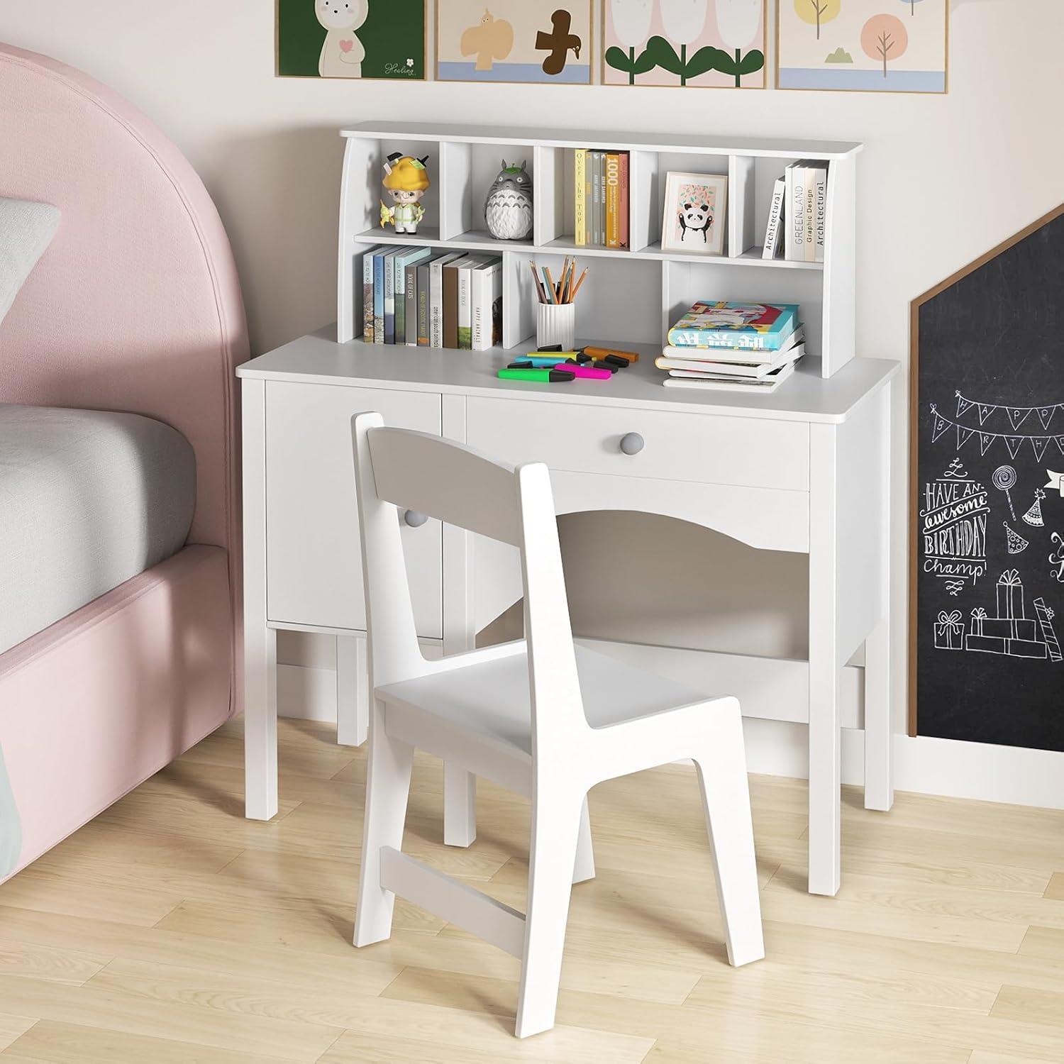 Conjunto de Escritorio y Silla para Niños Costzon - Madera, Blanco