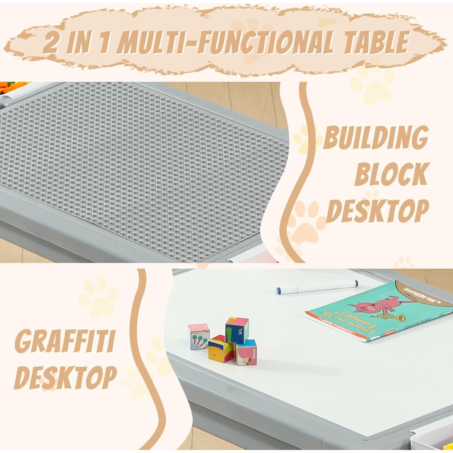 Mesa y 2 Sillas Multifuncionales SINKIPA para Niños Gris