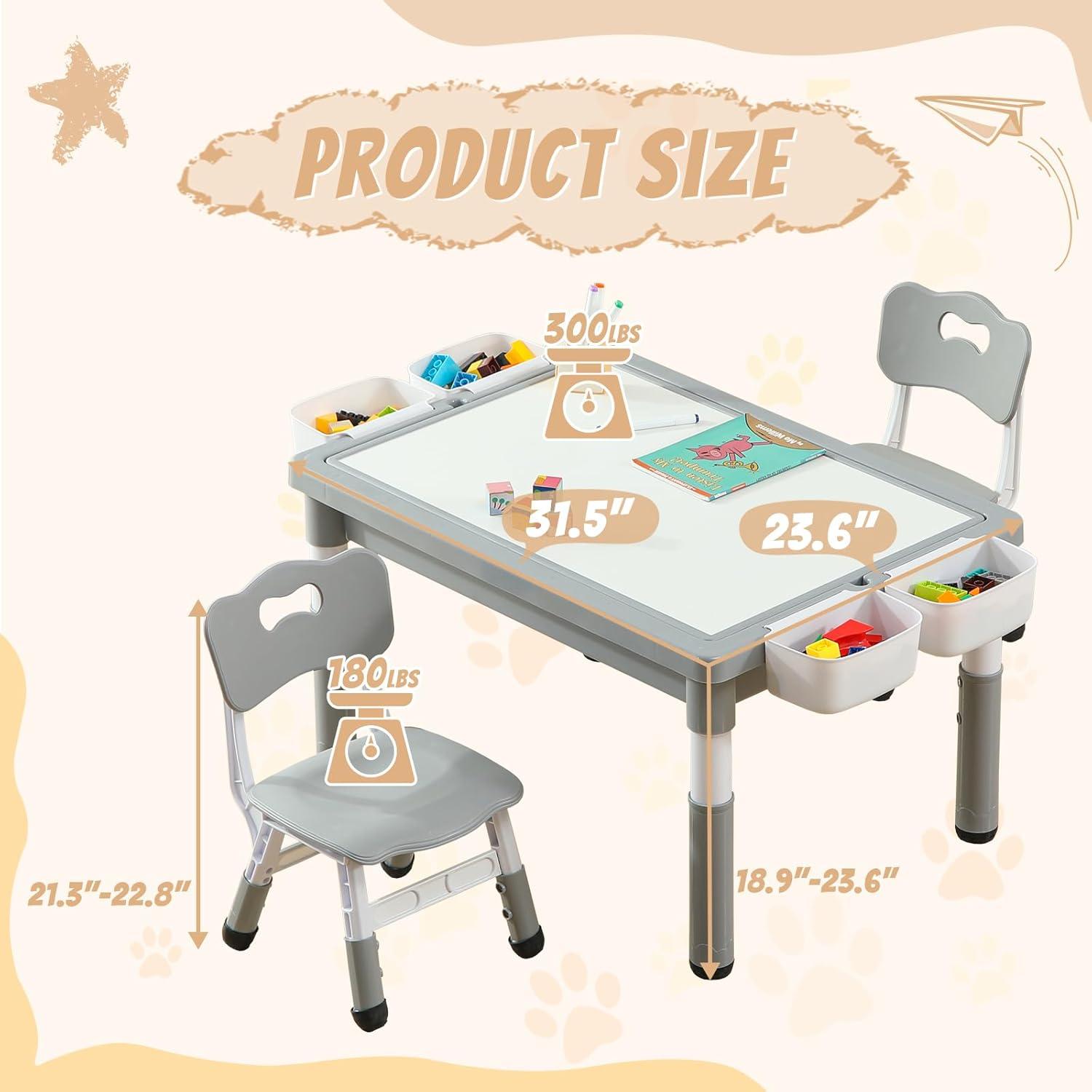 Mesa y 2 Sillas Multifuncionales SINKIPA para Niños Gris