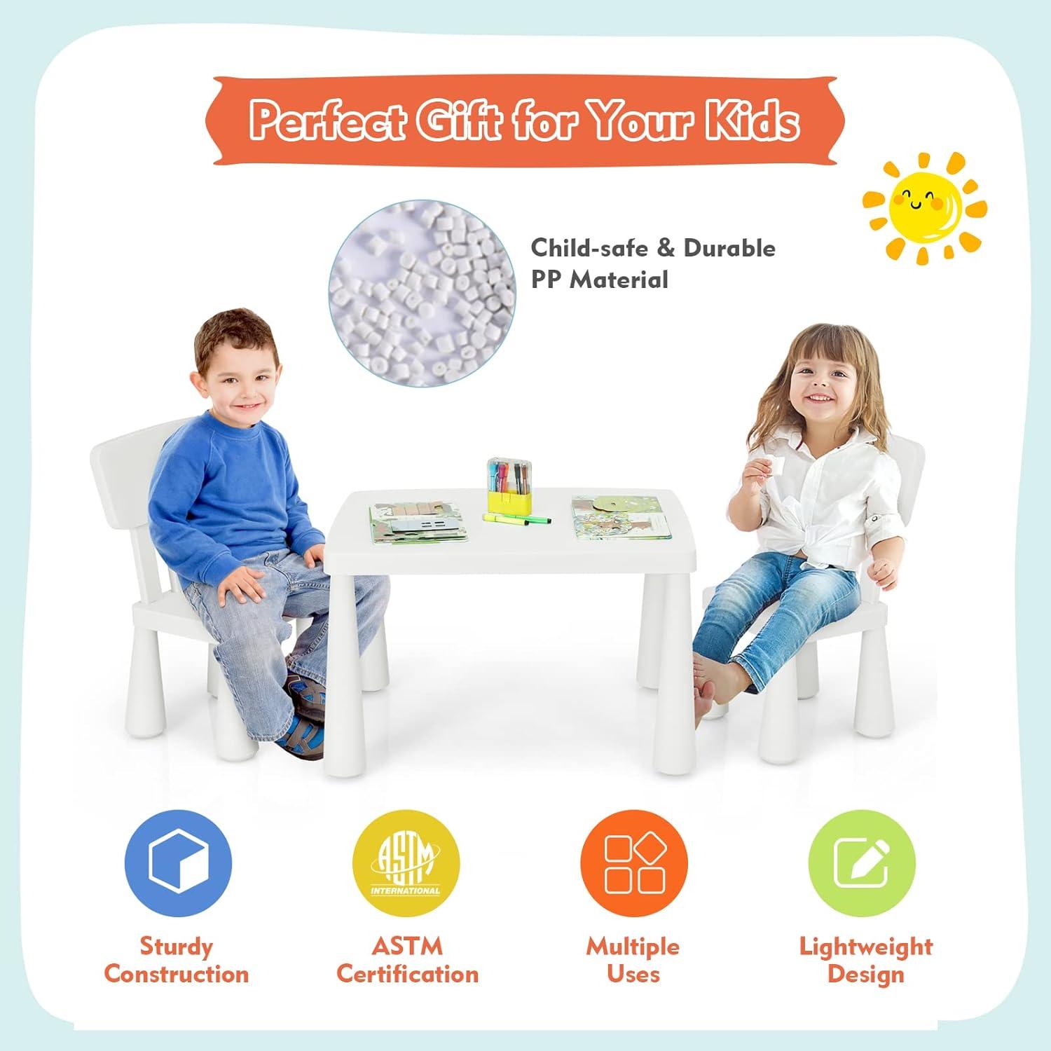 Juego de Mesa y Sillas para Niños HOMGX 3 Piezas Blanco