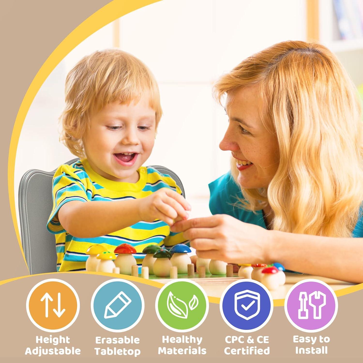 Conjunto de Mesa y 2 Sillas FUNLIO Ajustable para Niños 3-8 Años