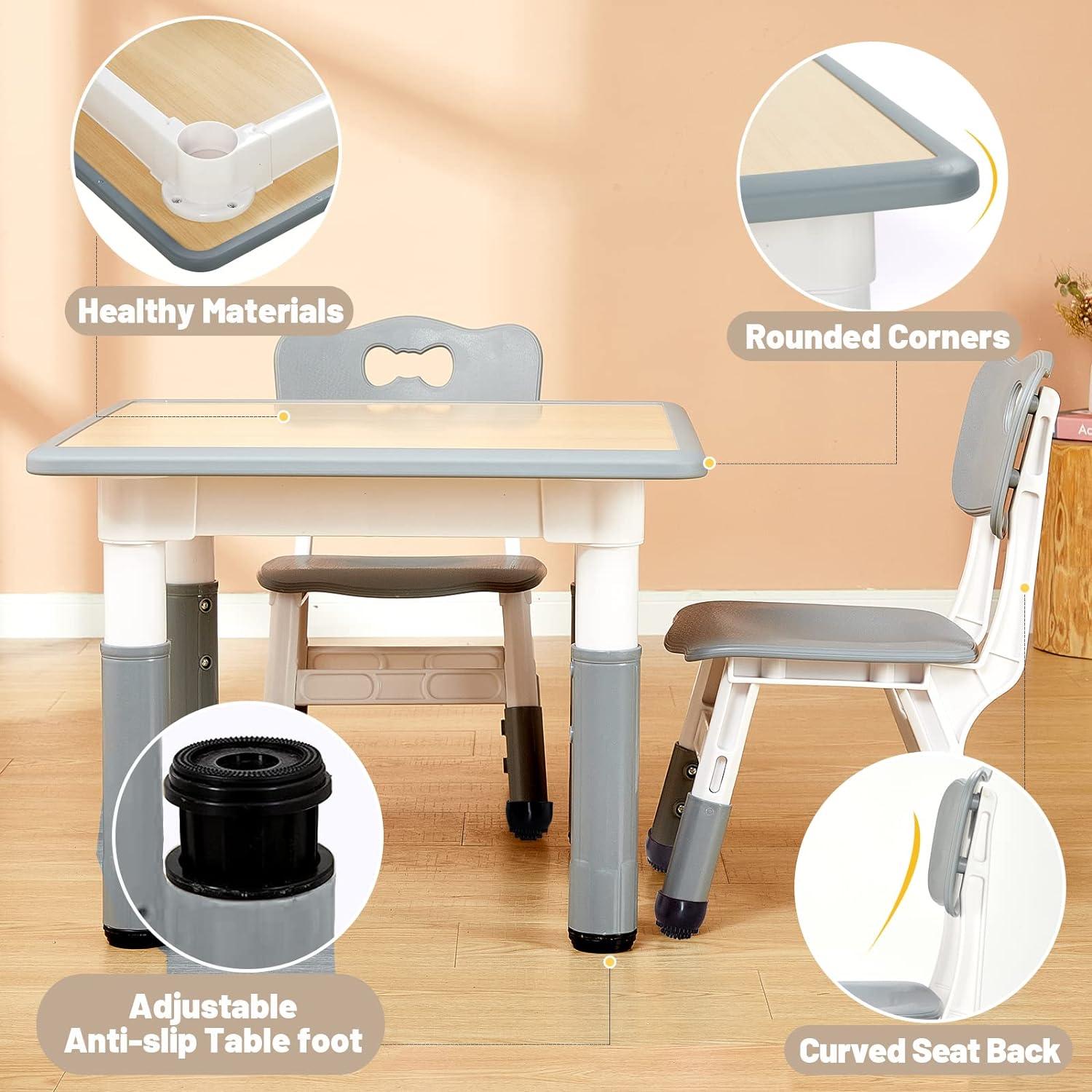 Conjunto de Mesa y 2 Sillas FUNLIO Ajustable para Niños 3-8 Años