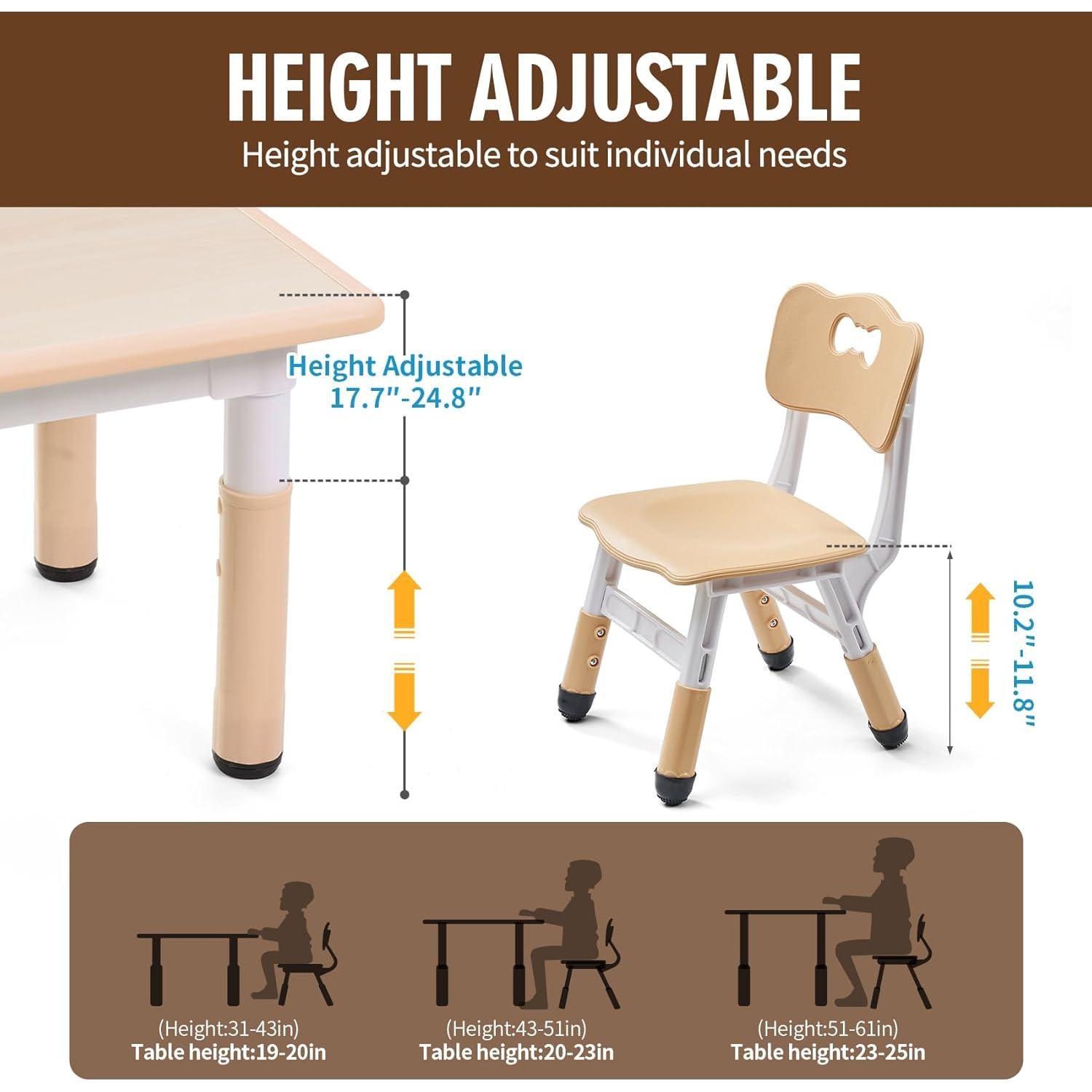 Conjunto de Mesa y Sillas UNICOO Ajustable para Niños 2-8 Años