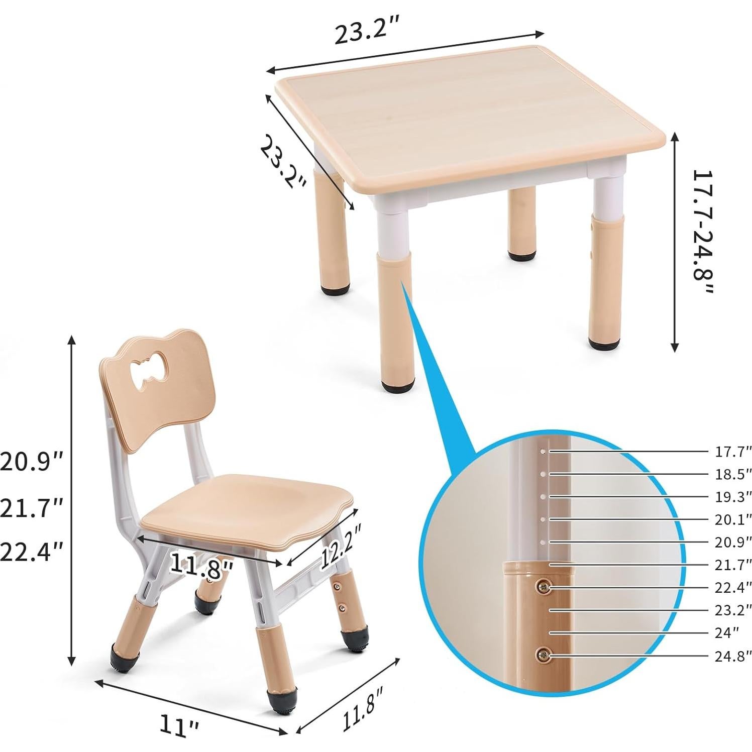 Conjunto de Mesa y Sillas UNICOO Ajustable para Niños 2-8 Años
