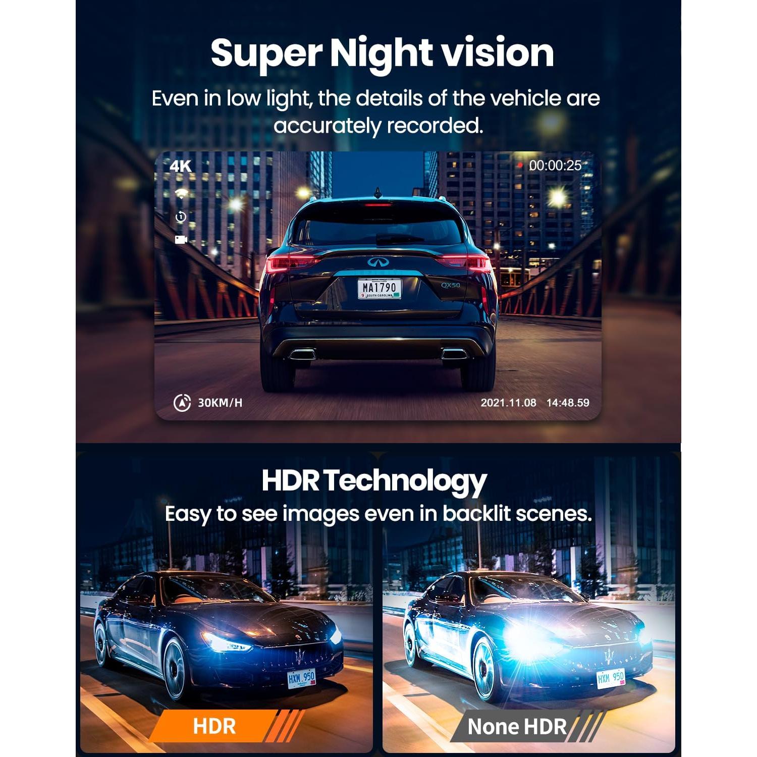 Cámara Dash YEECORE H22 4K+1080P Doble con GPS y WiFi