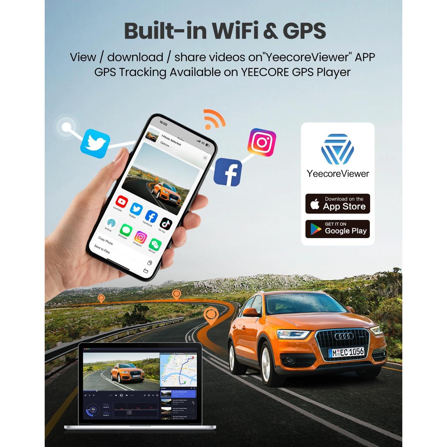 Cámara Dash YEECORE H22 4K+1080P Doble con GPS y WiFi