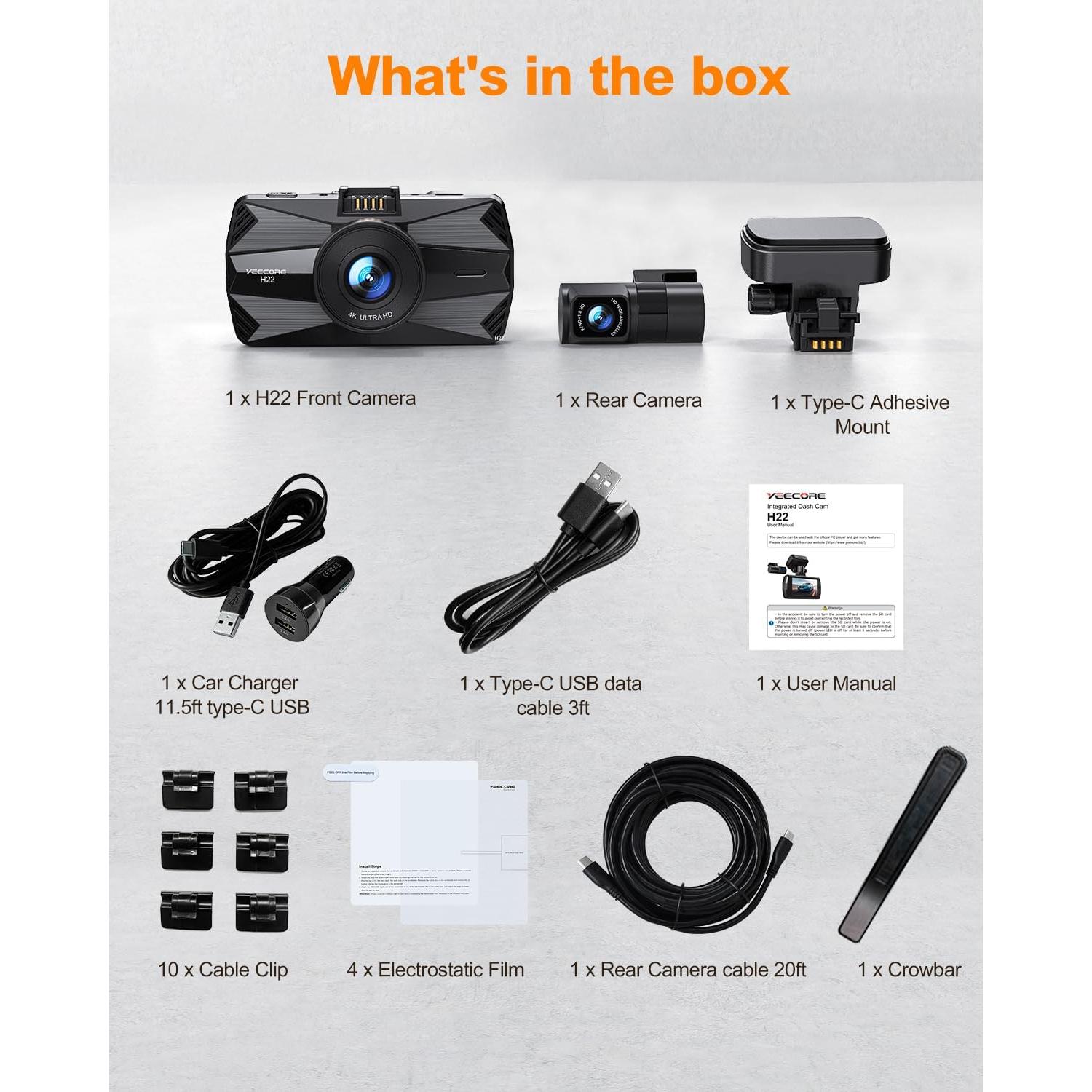 Cámara Dash YEECORE H22 4K+1080P Doble con GPS y WiFi