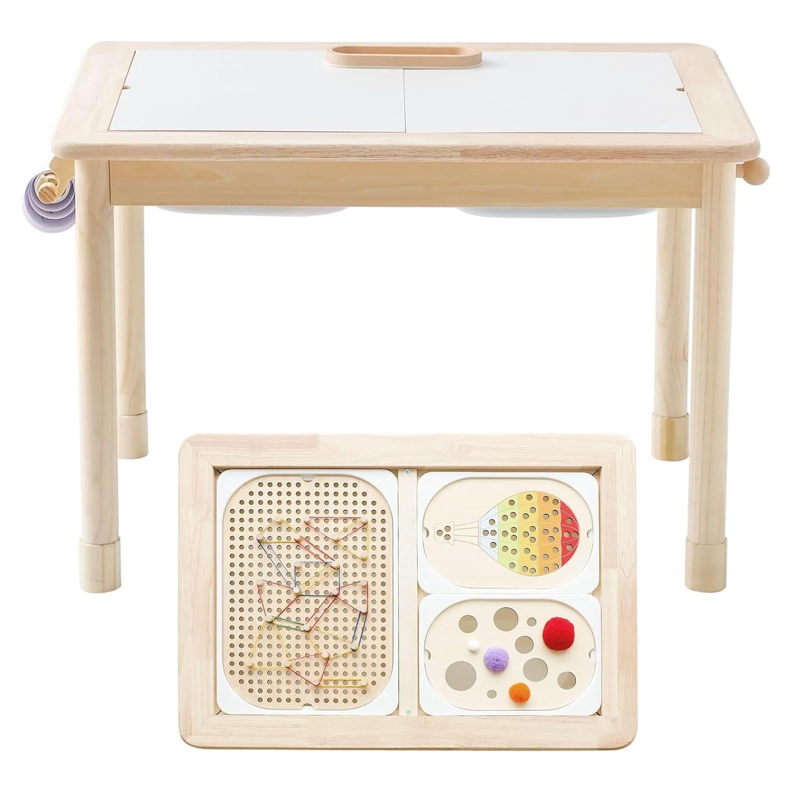 Mesa Sensorial Montessori de Madera con 3 Tableros y Almacenamiento