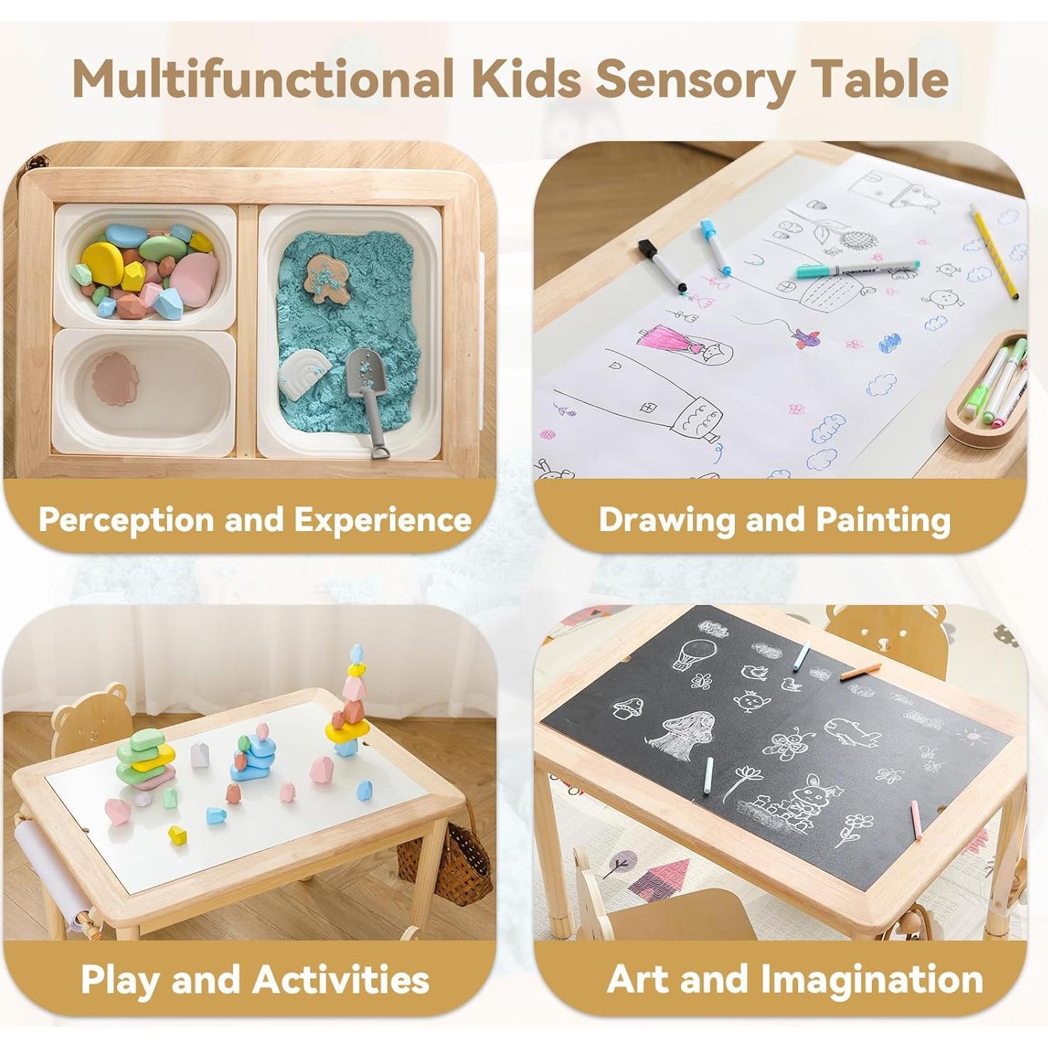 Mesa Sensorial Montessori de Madera con 3 Tableros y Almacenamiento