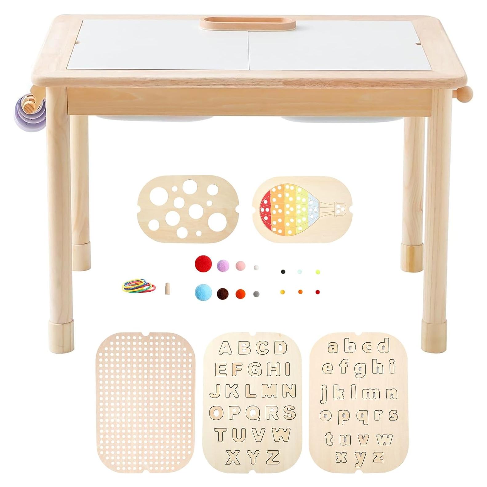 Mesa Sensorial Montessori de Madera Caucho IEATFO - 5 Inserts