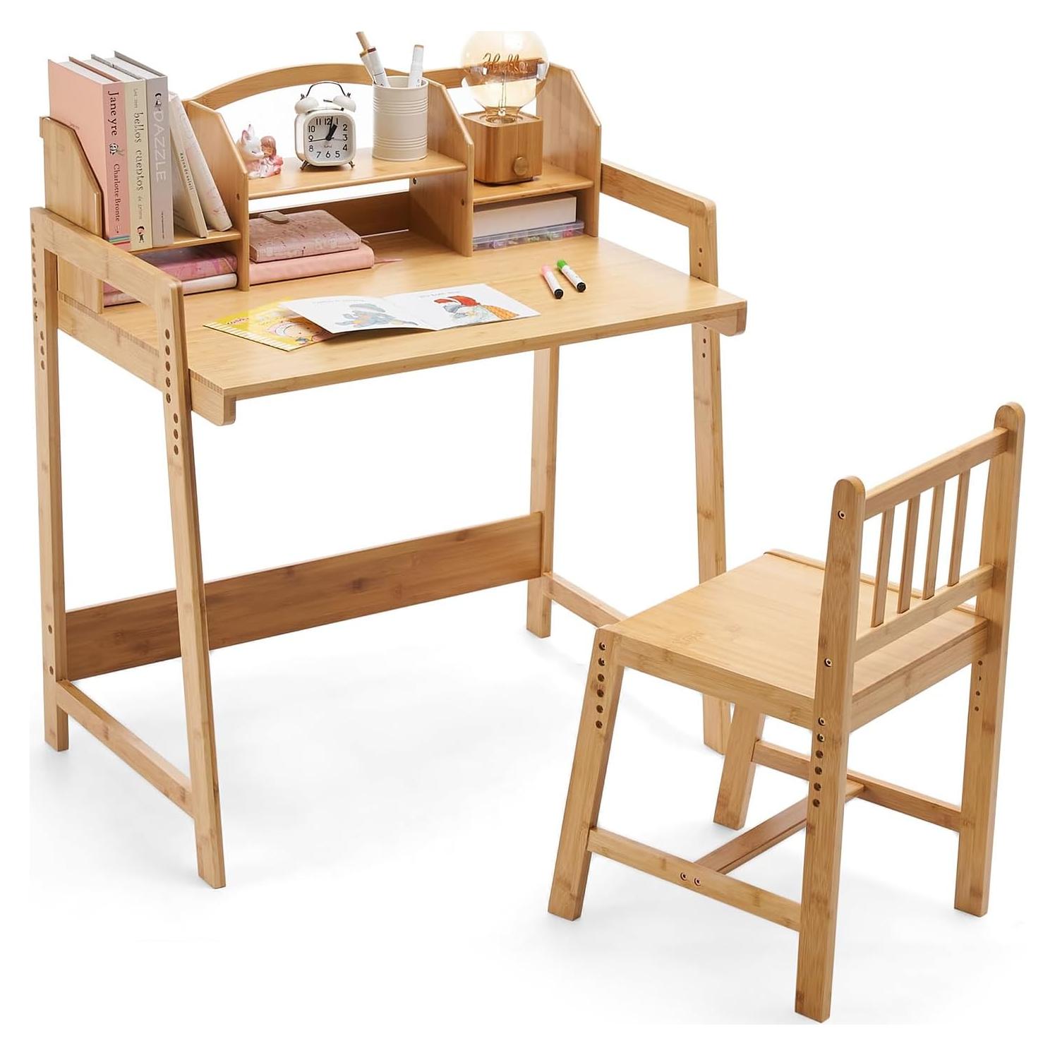 Conjunto de Escritorio y Silla UNICOO para Niños - Bambú Ajustable