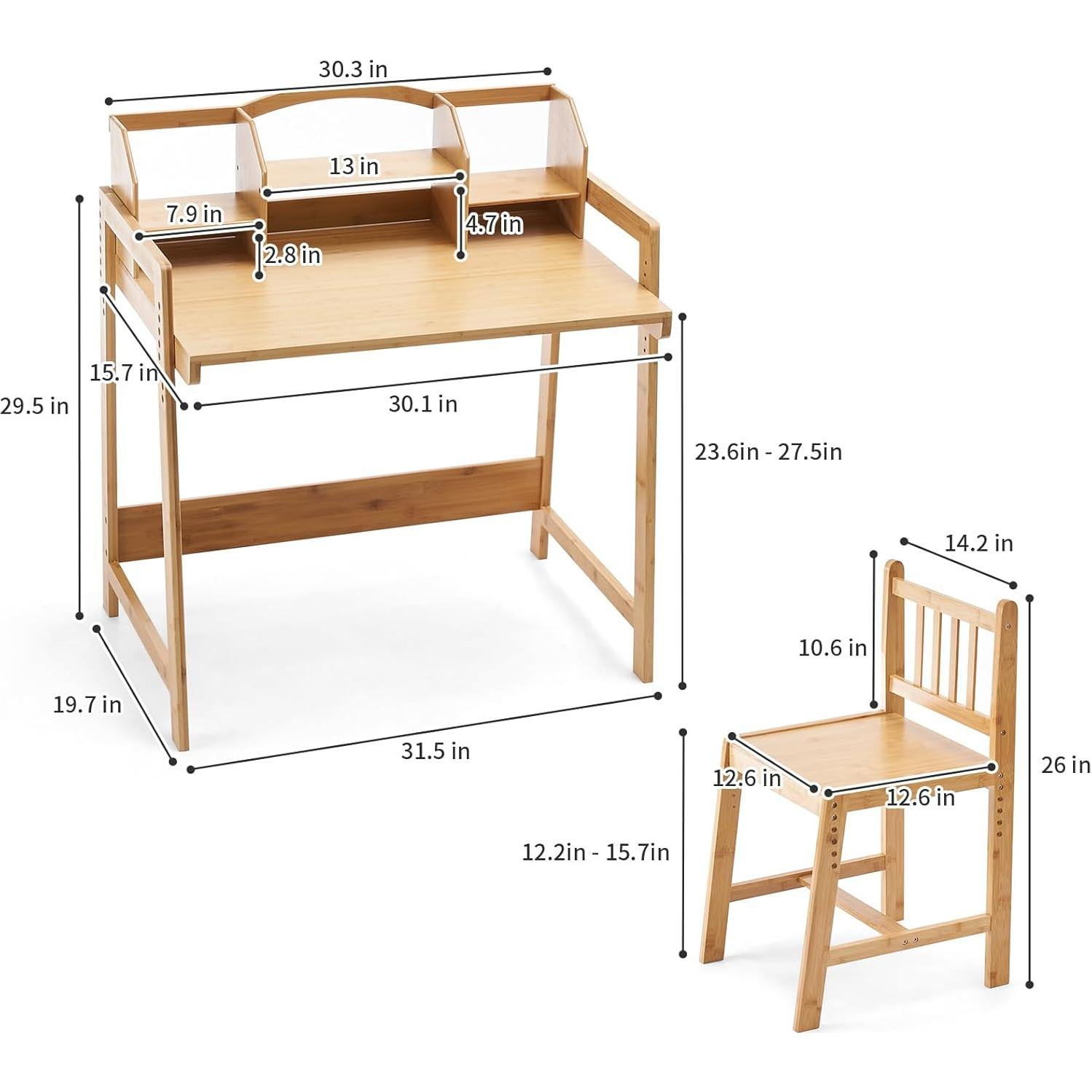 Conjunto de Escritorio y Silla UNICOO para Niños - Bambú Ajustable